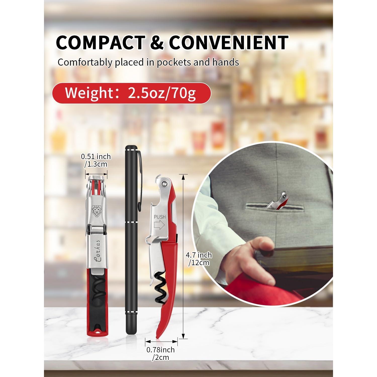 CORKAS Sacacorchos Profesional Rojo - Acero Inoxidable Compacto