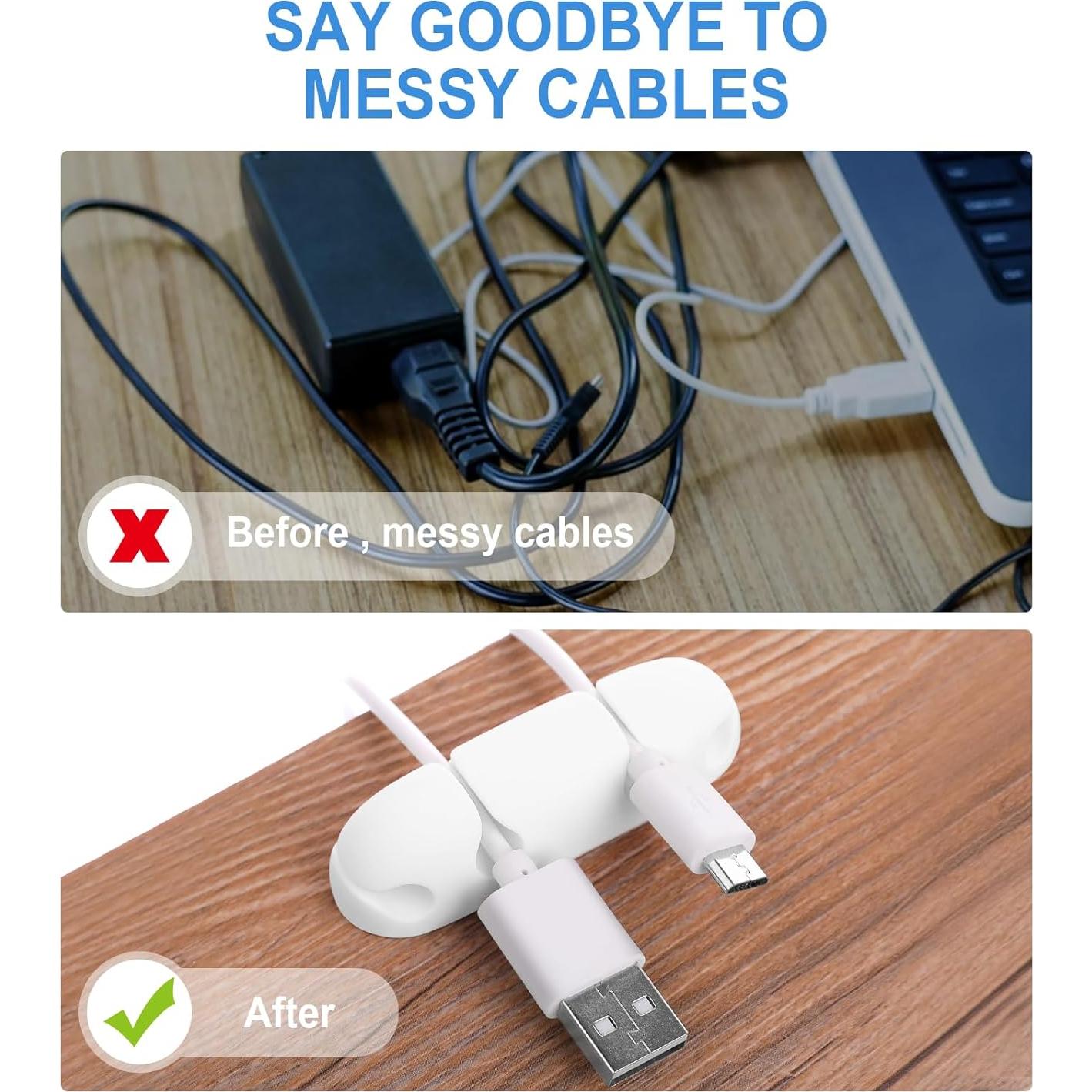 Clip de Cable Organizador WLLHYF 3PCS Silicona 4 Agujeros