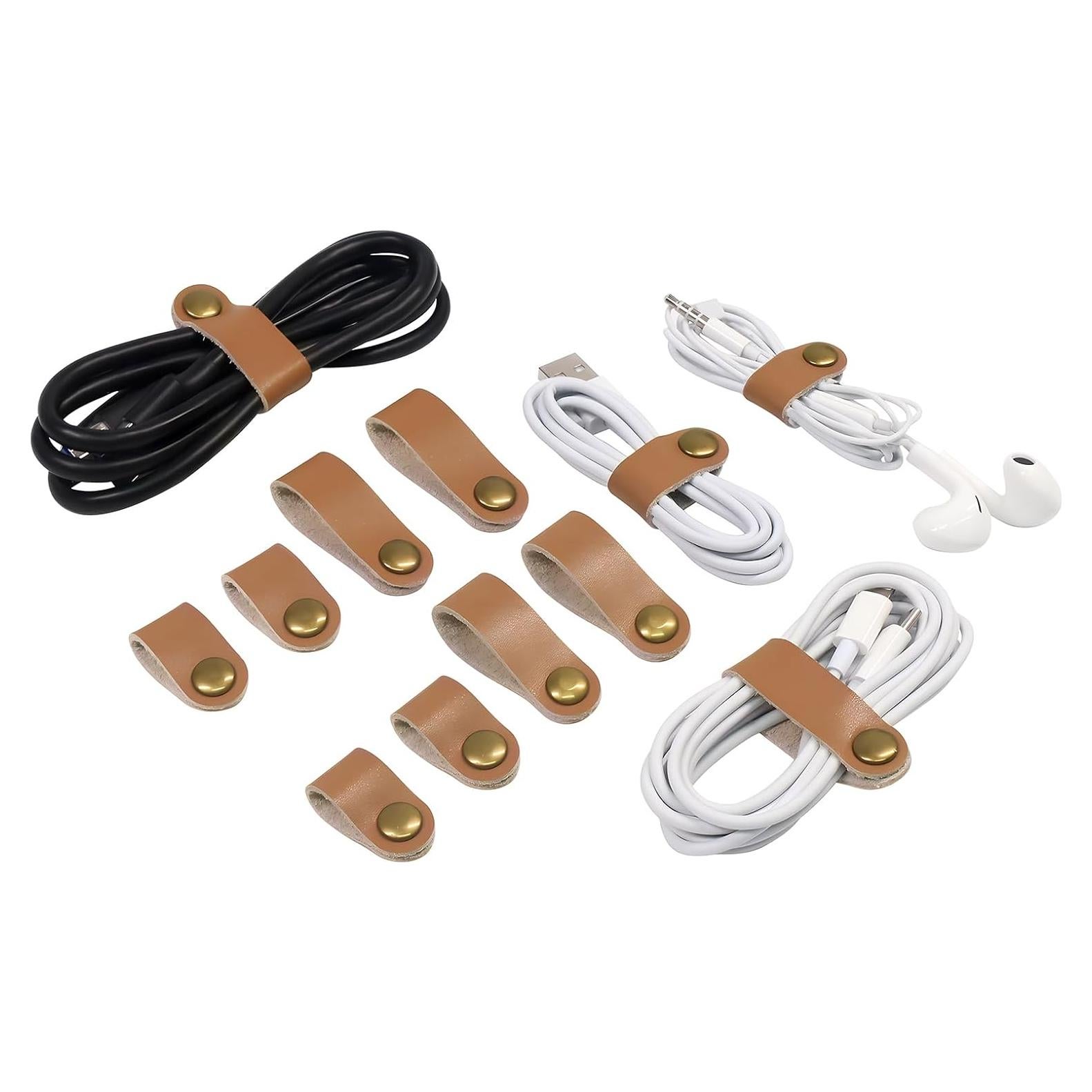 Organizador de Cables de Cuero Coideal 20 Pcs Marrón