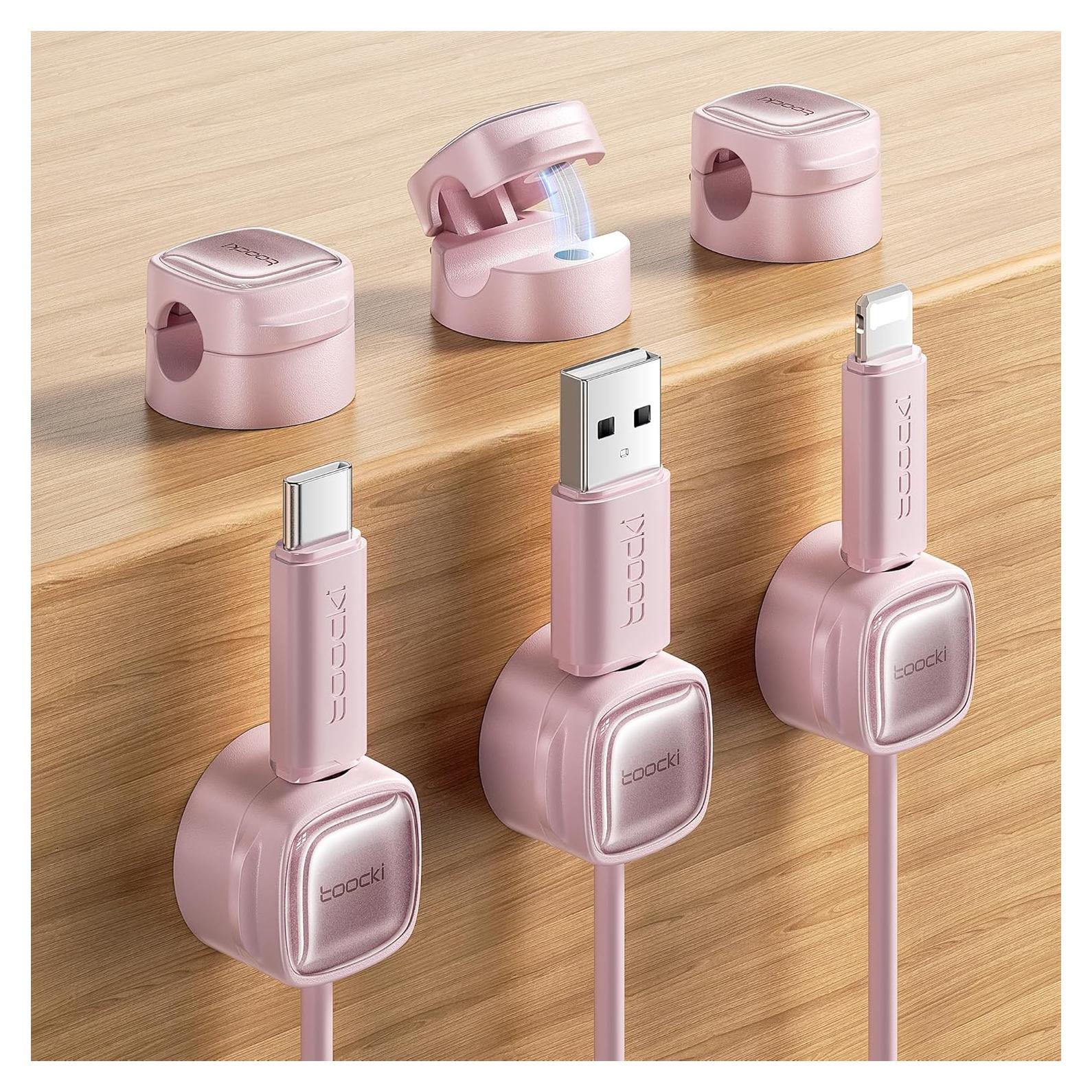 Paquete de 6 Clips Magnéticos Toocki Rosa para Cables