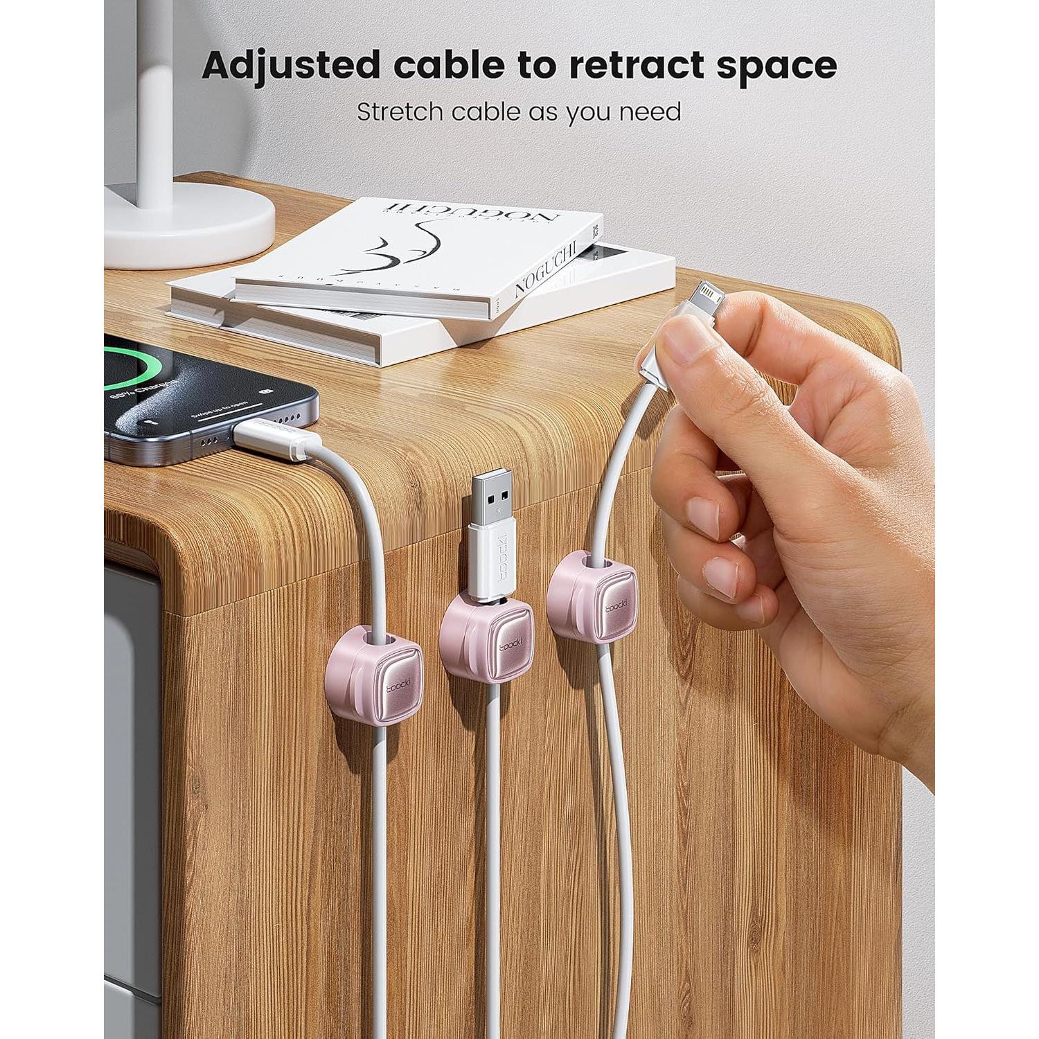 Paquete de 6 Clips Magnéticos Toocki Rosa para Cables
