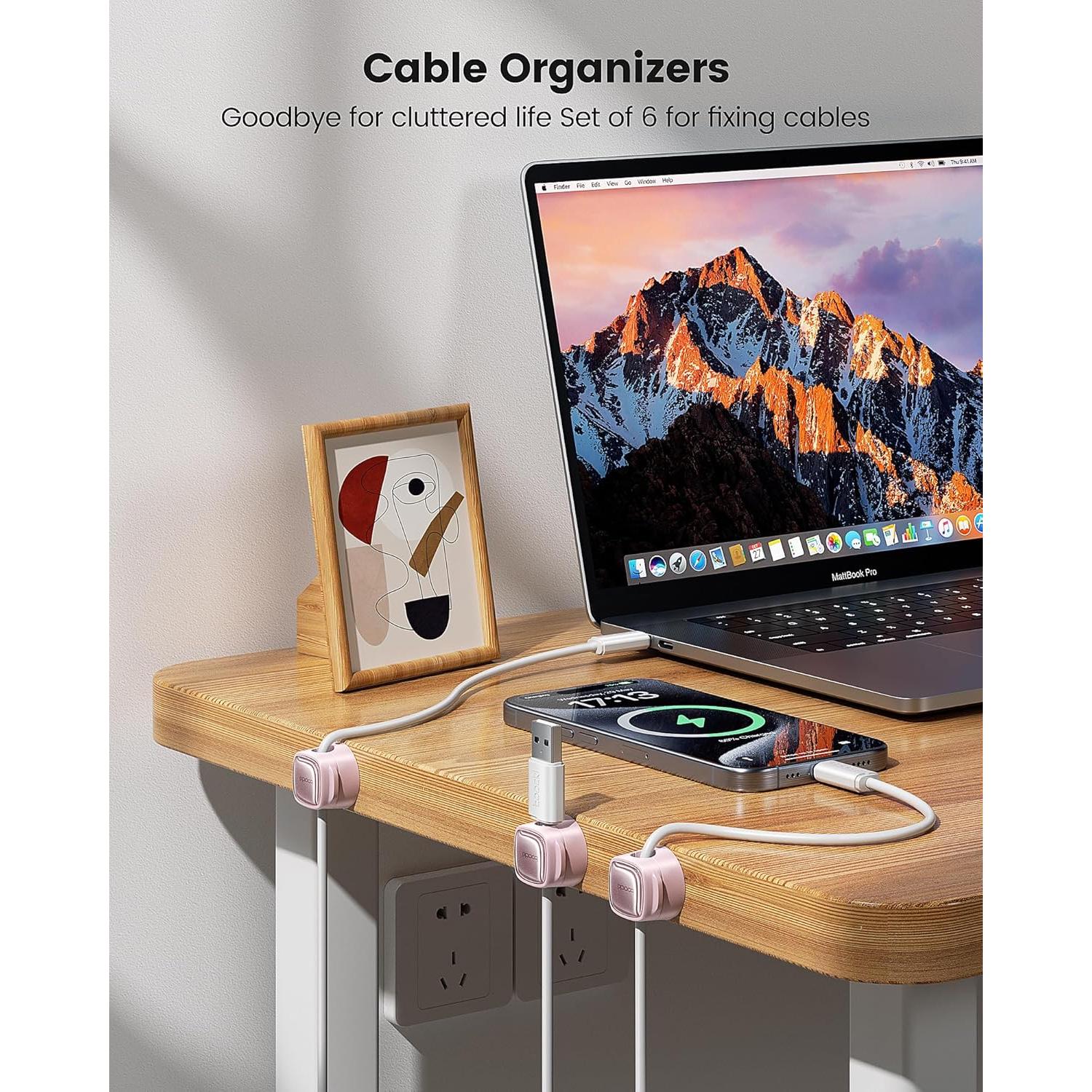 Paquete de 6 Clips Magnéticos Toocki Rosa para Cables