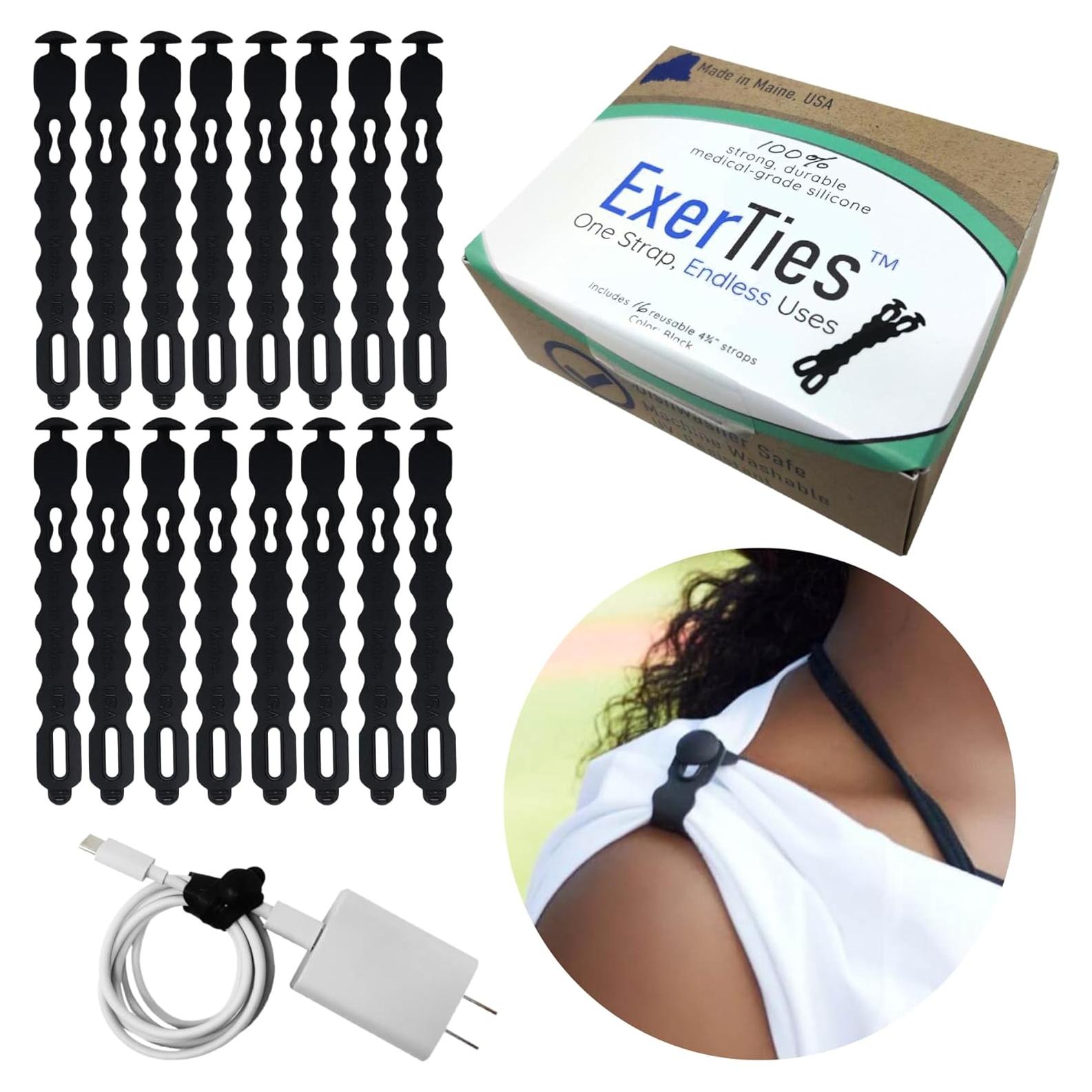 Bridas de Silicona Reutilizables ExerTies 16 Piezas Negro