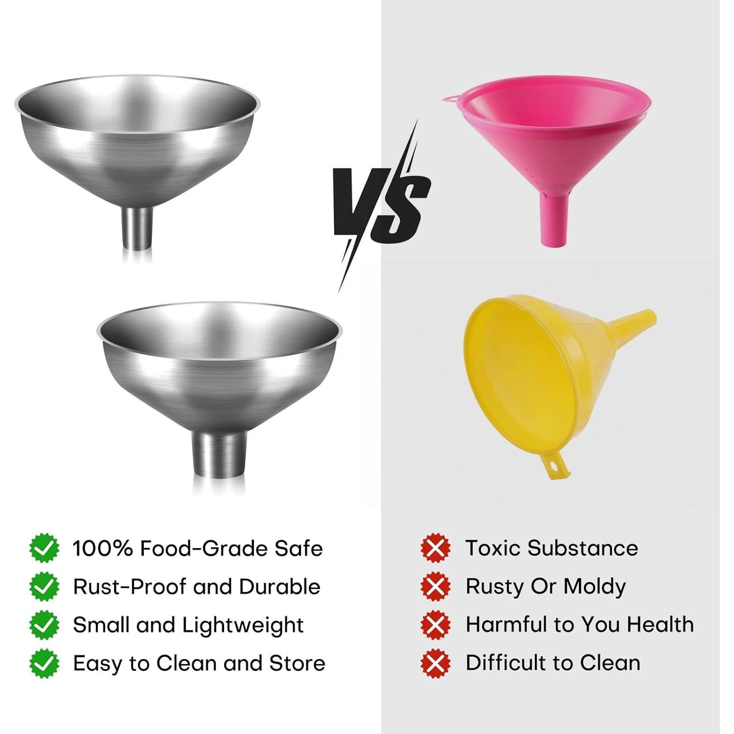 Juego de embudos de acero inoxidable Serinar 2 piezas 2,54 cm 1,27 cm