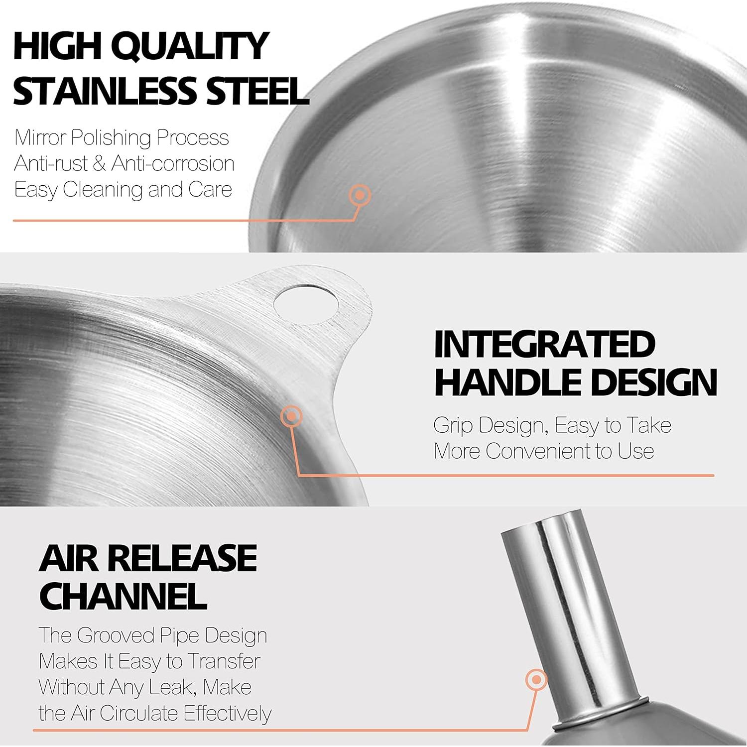 Juego de embudos de cocina Anaeat 3 piezas acero inoxidable