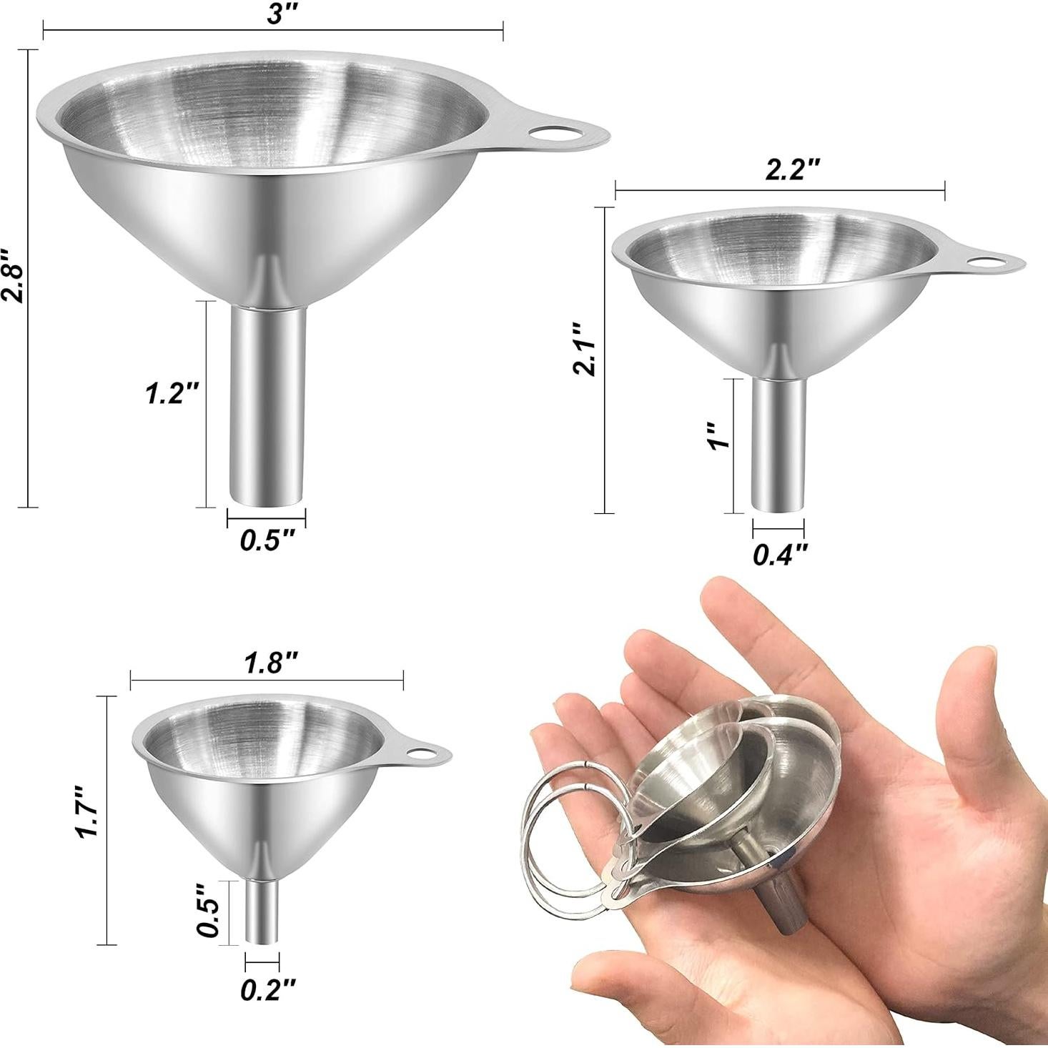 Juego de embudos de cocina Anaeat 3 piezas acero inoxidable