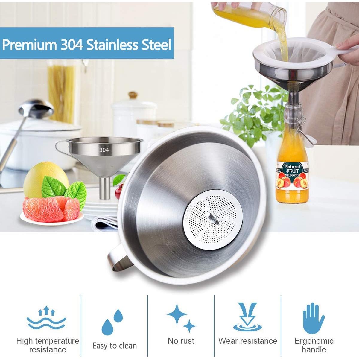 Embudo de Cocina HAWOWZ Acero Inoxidable 304 con Colador