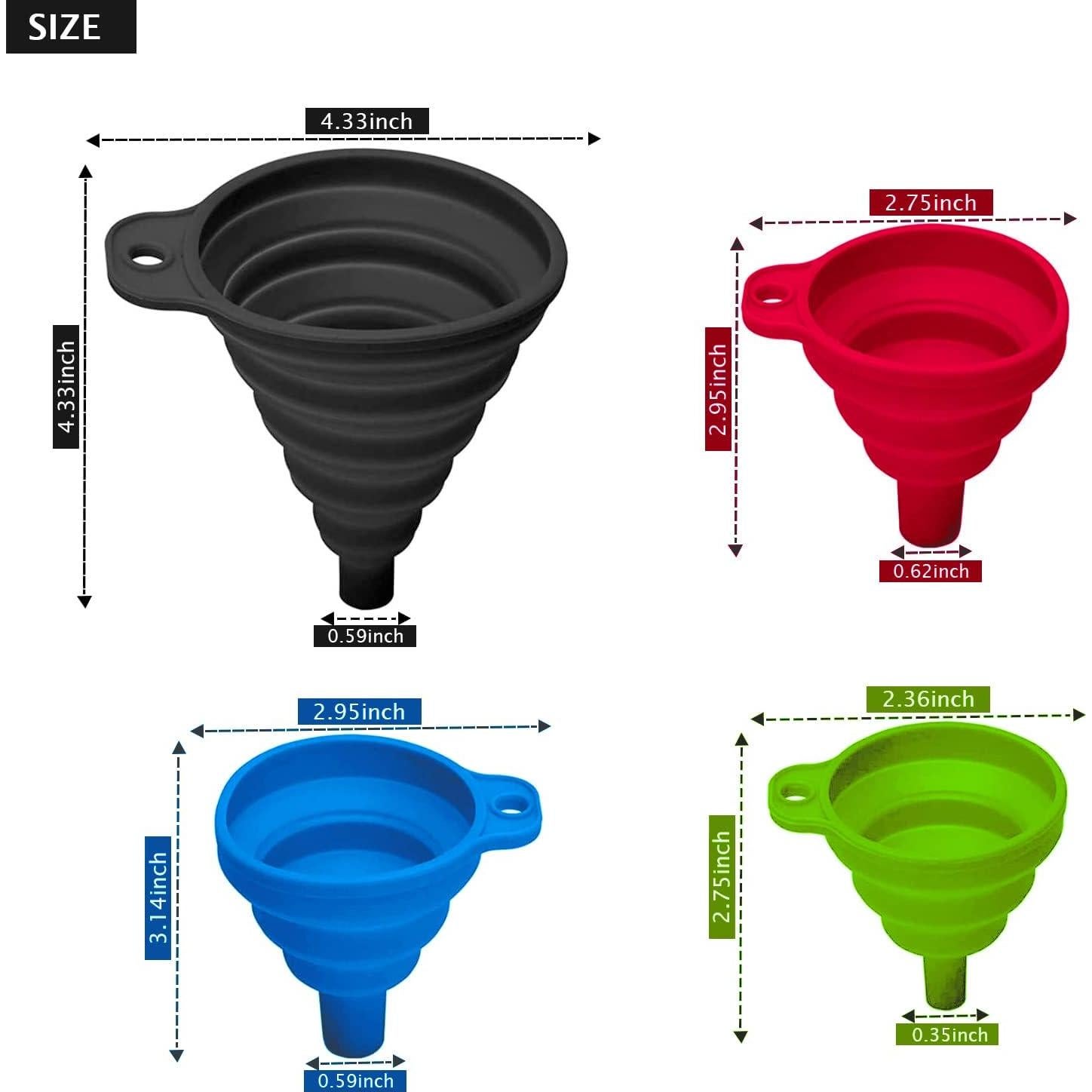 Juego de 4 embudos de silicona colapsables Vigor Path
