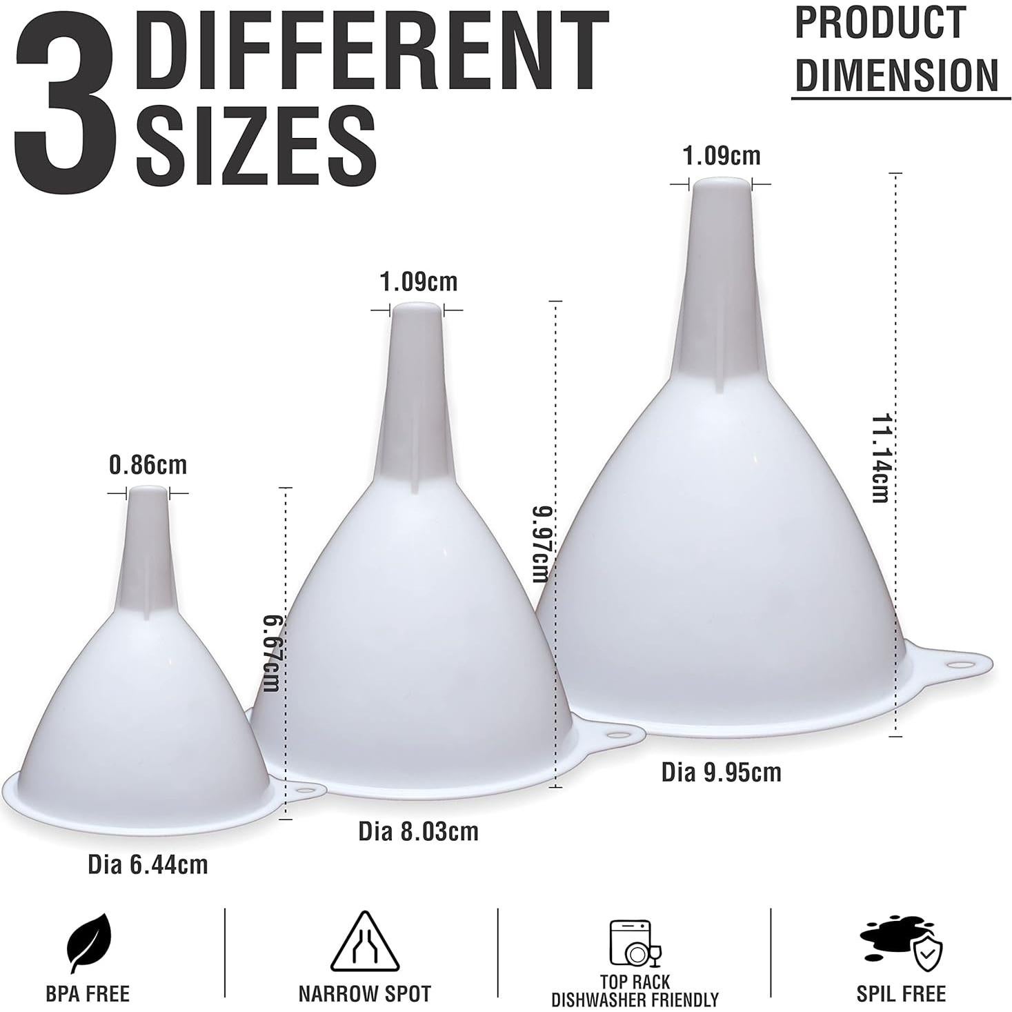 Set de 3 Embudos de Plástico JZ para Cocina y Taller