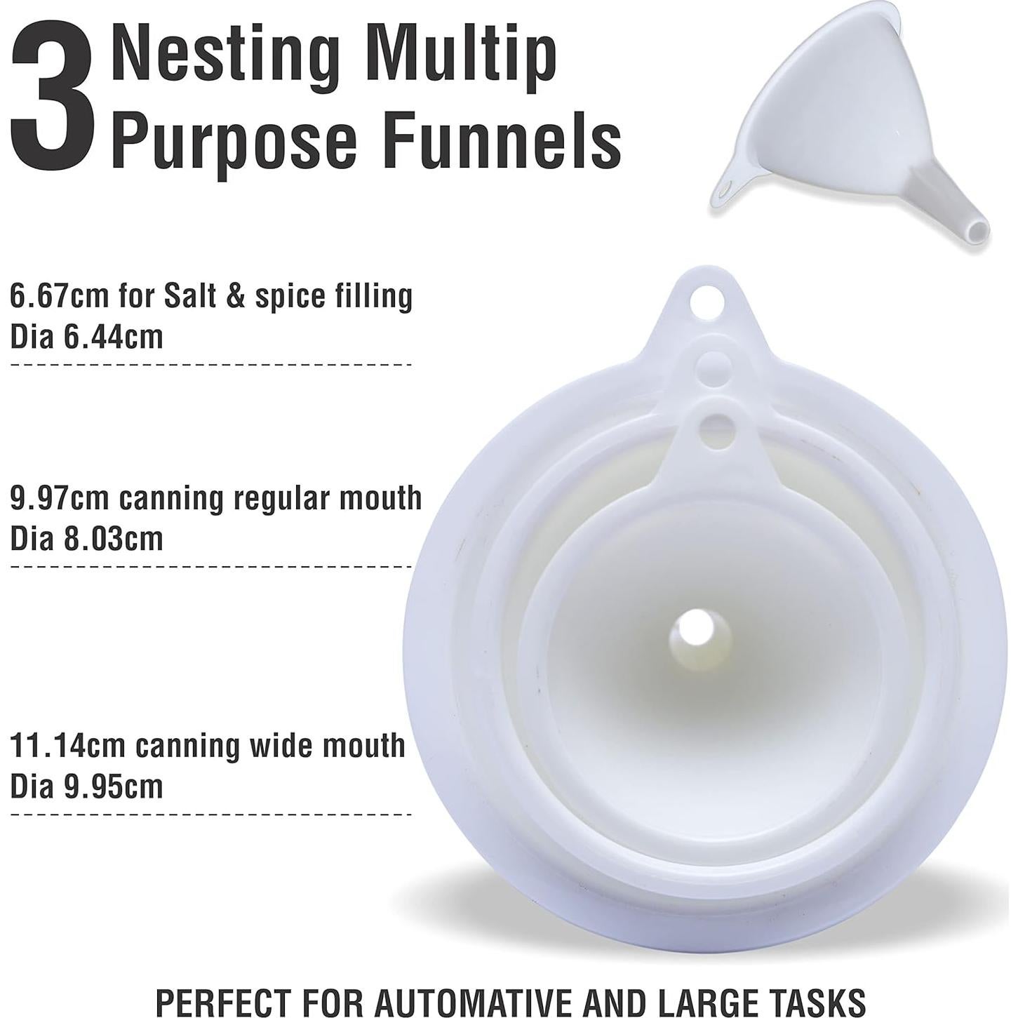 Set de 3 Embudos de Plástico JZ para Cocina y Taller