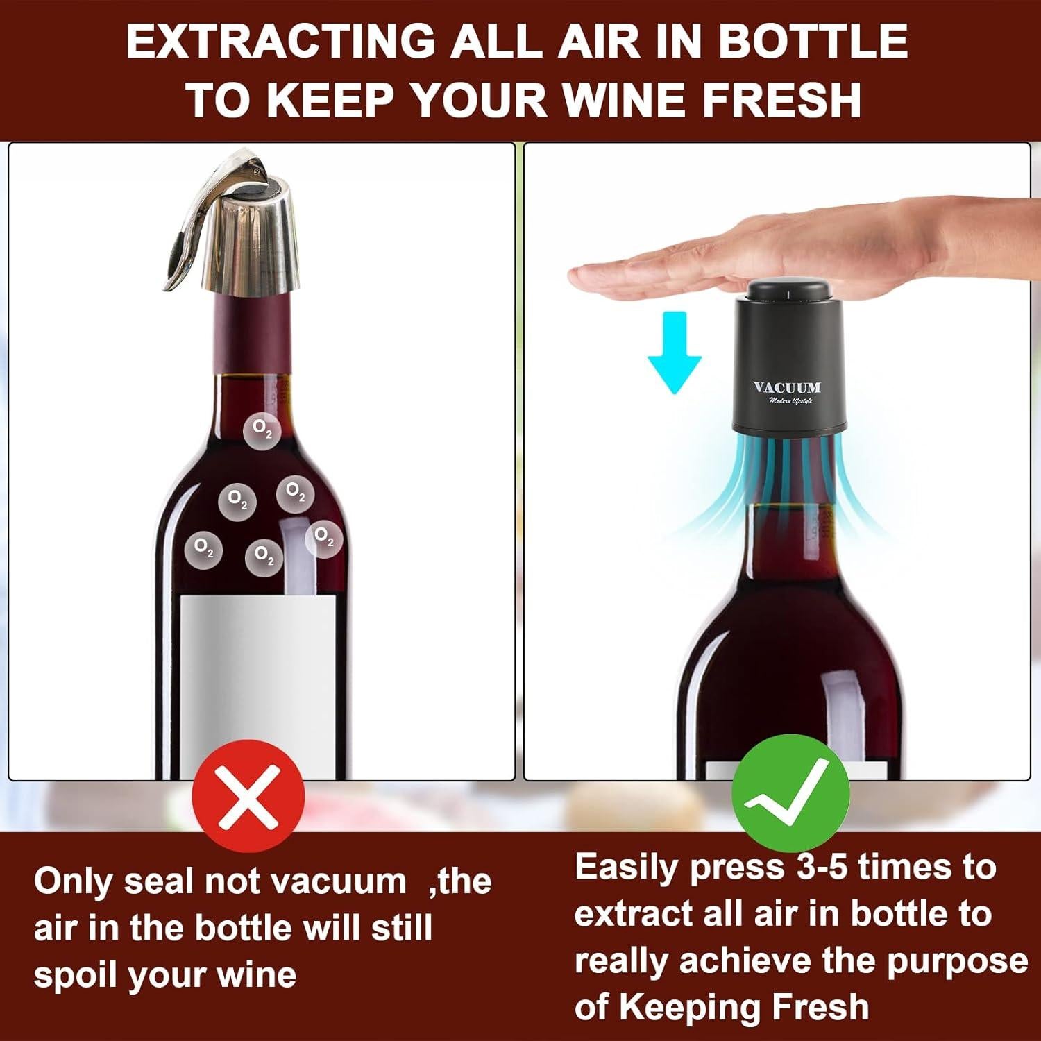 2 Tapones de Vacío para Botellas de Vino Sunwuun - Conservador Reutilizable