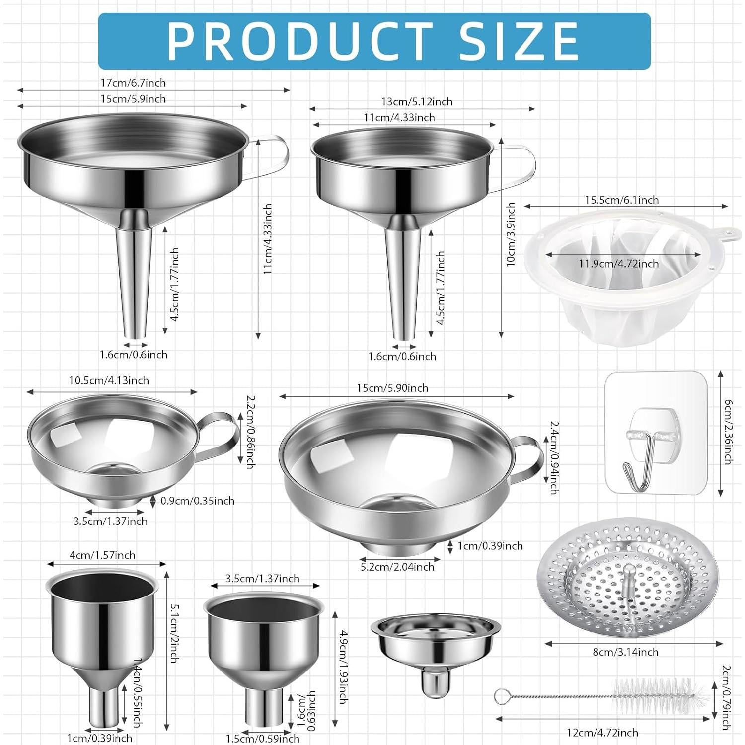 Set de Embudos de Acero Inoxidable Baderke 17 Piezas