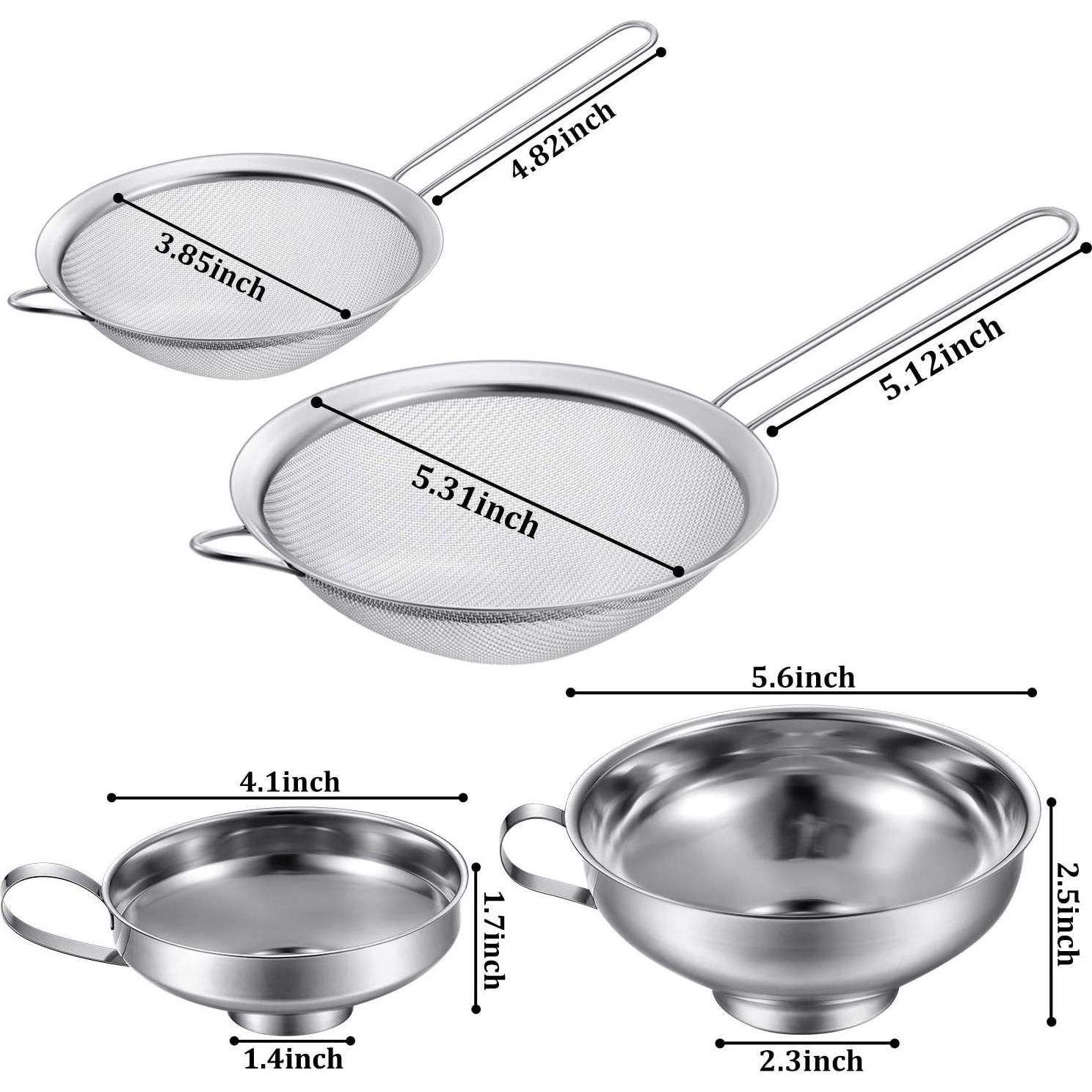 Juego de Embudos y Coladores Acero Inoxidable Boao 4 Piezas