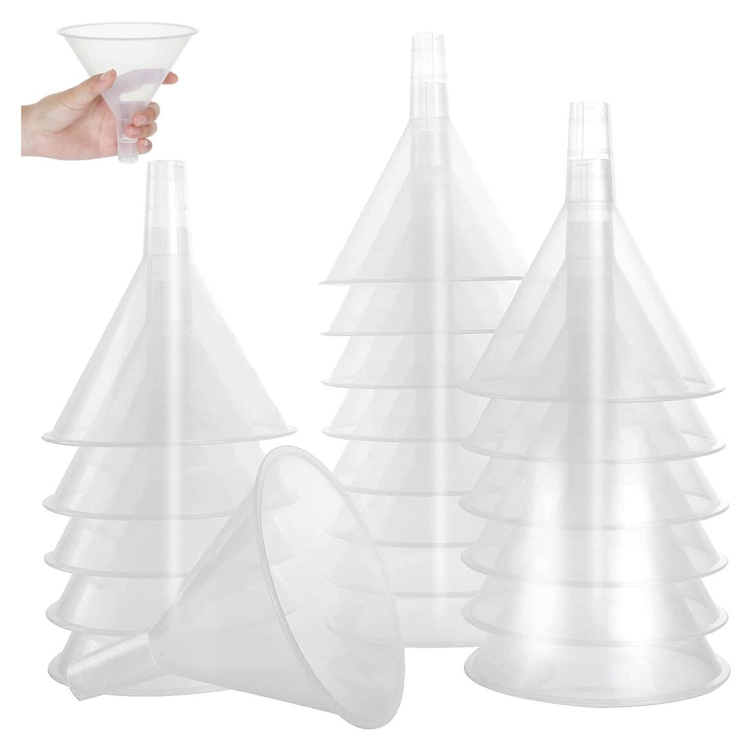 RHBLME 20 PCS Plastic Funnels Set, 4.7 Inch Wide Mouth Clear Plastic Funnels for Filling Bottles, Multipurpose Large Funnel with Long Reaching Spout, Water Bottle Funnel for Powder Liquid Spices