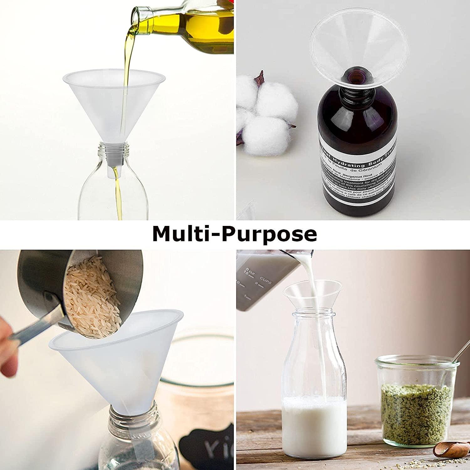 RHBLME 20 PCS Plastic Funnels Set, 4.7 Inch Wide Mouth Clear Plastic Funnels for Filling Bottles, Multipurpose Large Funnel with Long Reaching Spout, Water Bottle Funnel for Powder Liquid Spices