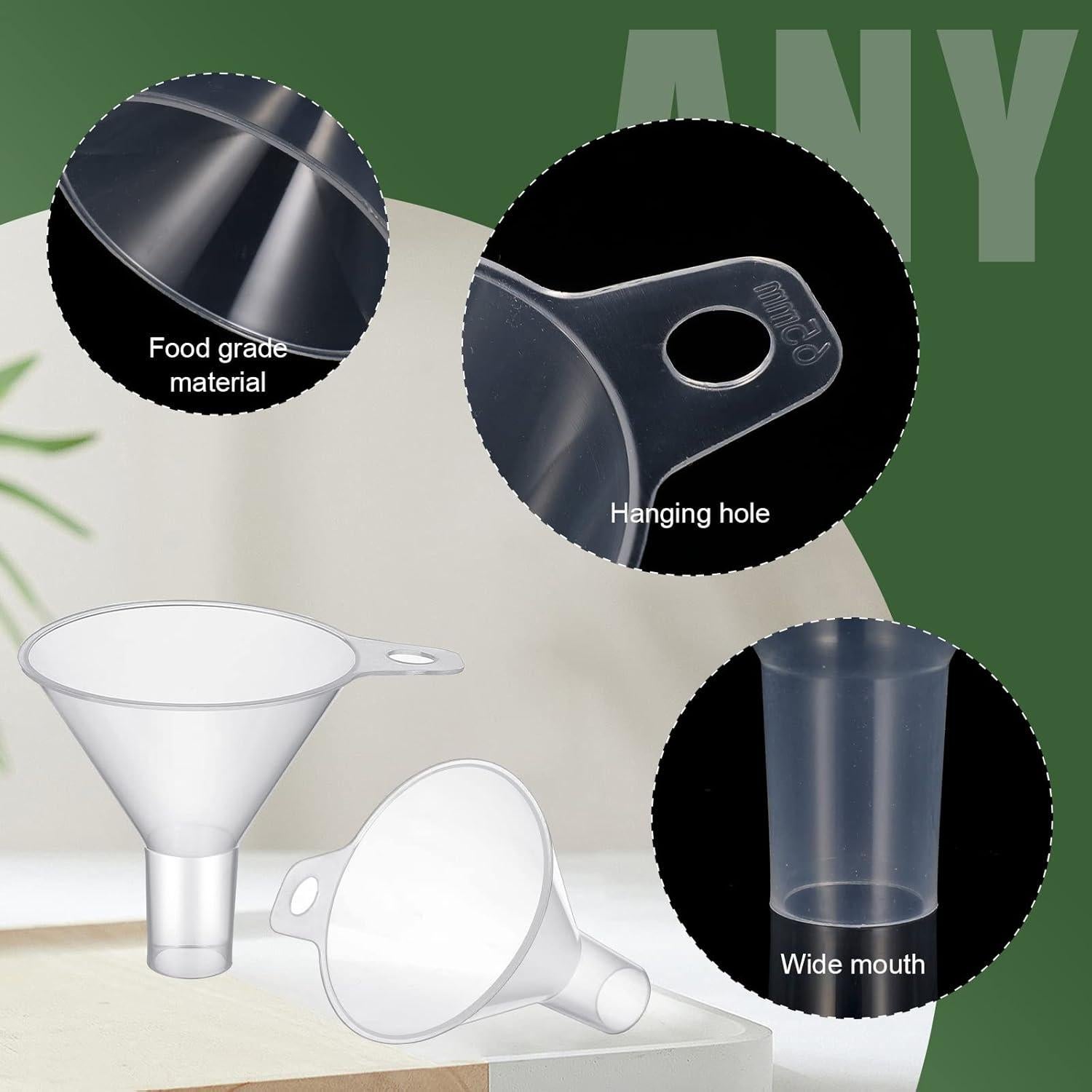 4 Embudos de Plástico Transparentes Yetene 6.5 cm Boca Ancha