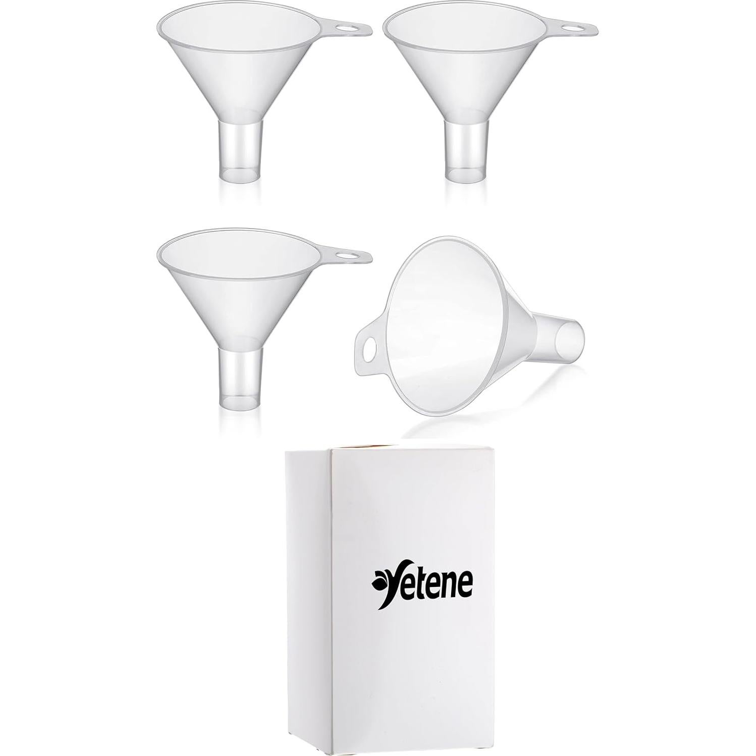 4 Embudos de Plástico Transparentes Yetene 6.5 cm Boca Ancha