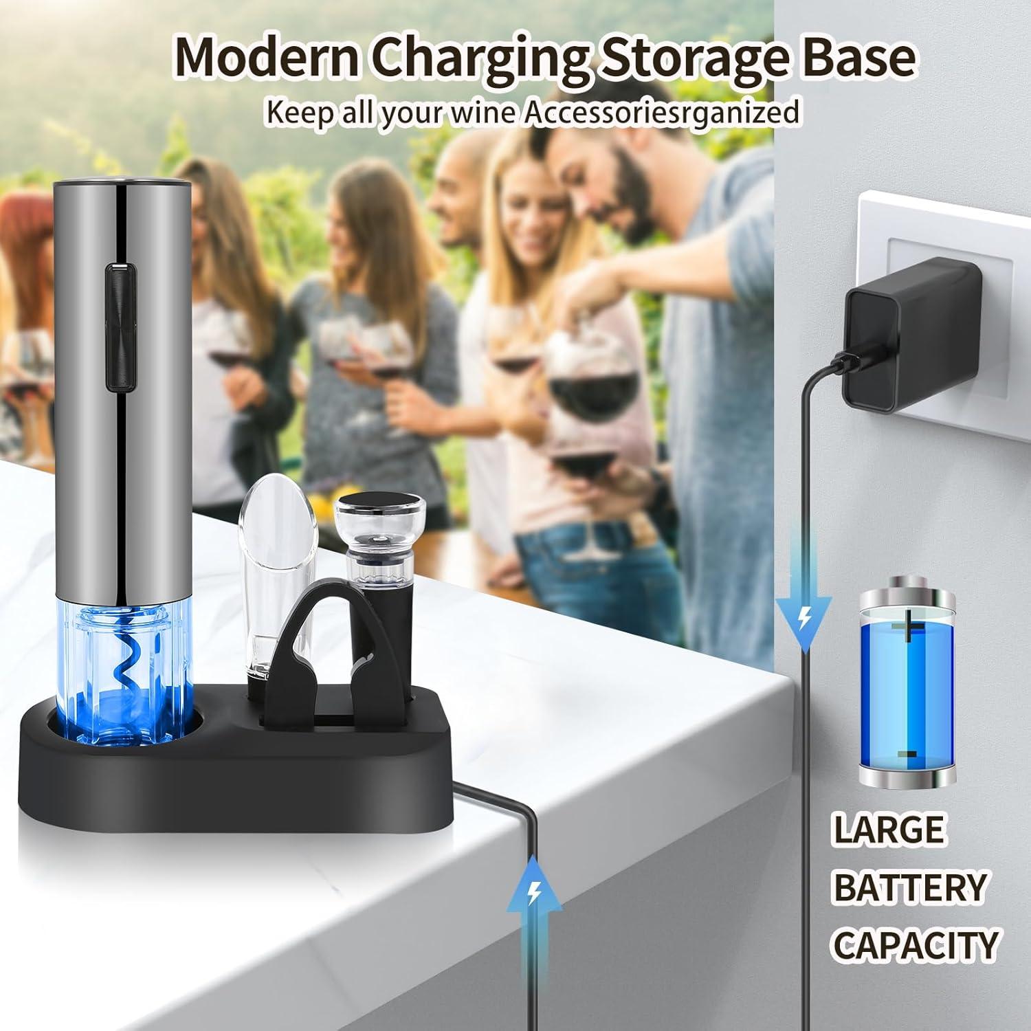 Abridor de Vino Eléctrico VIDYSUFYR Plata Recargable con Luz LED