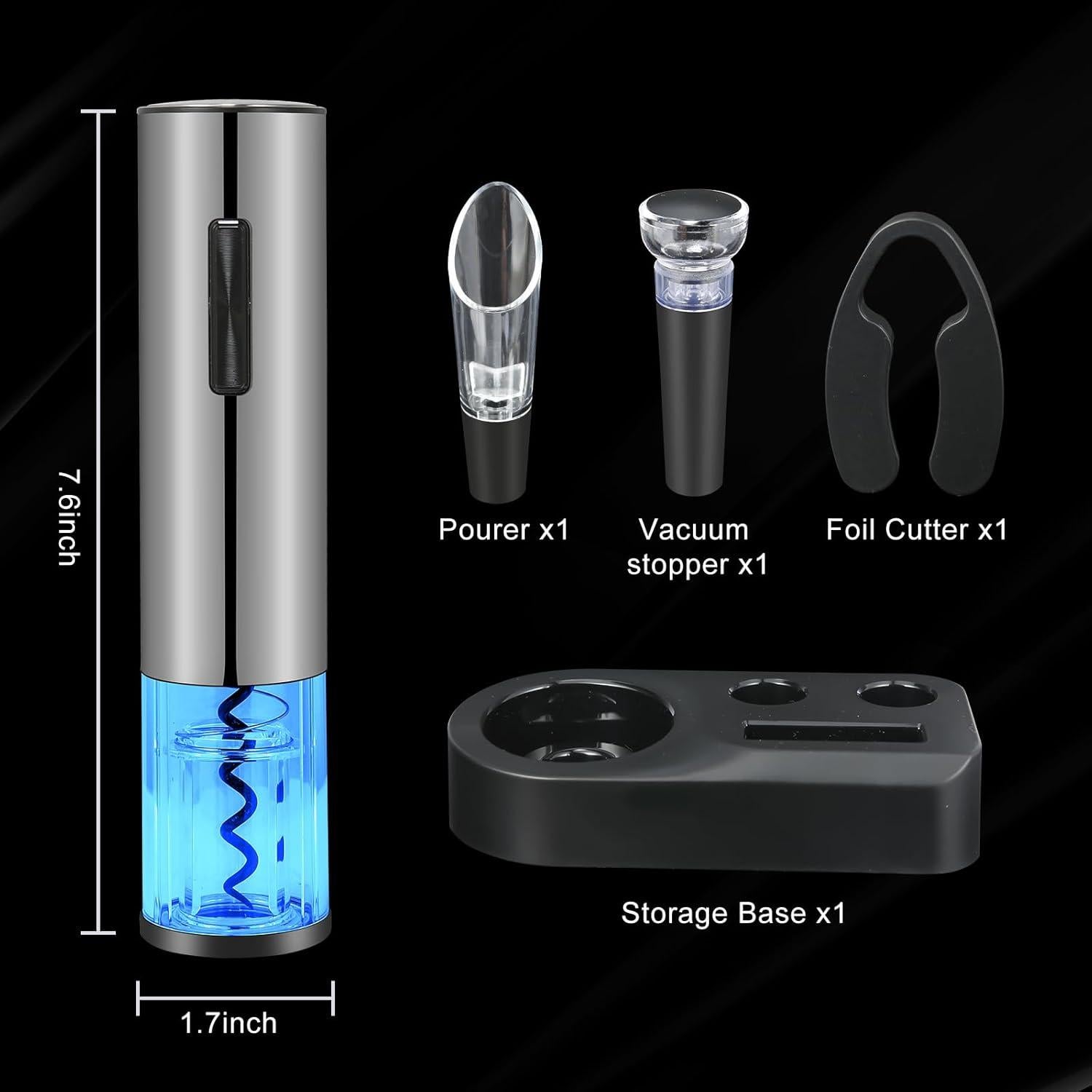 Abridor de Vino Eléctrico VIDYSUFYR Plata Recargable con Luz LED