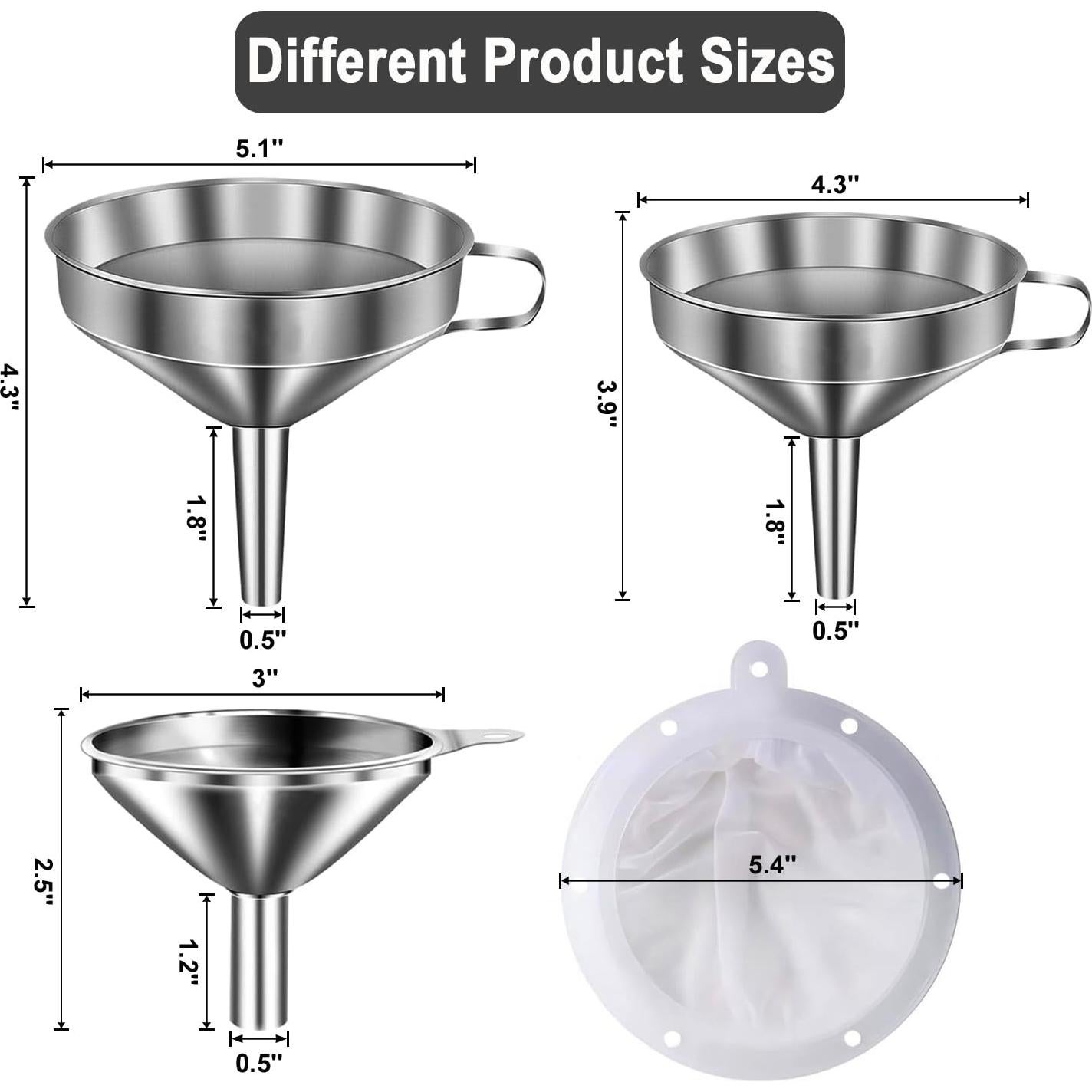 Juego de 3 Embudos de Acero Inoxidable Lmoszuak 12,95 cm