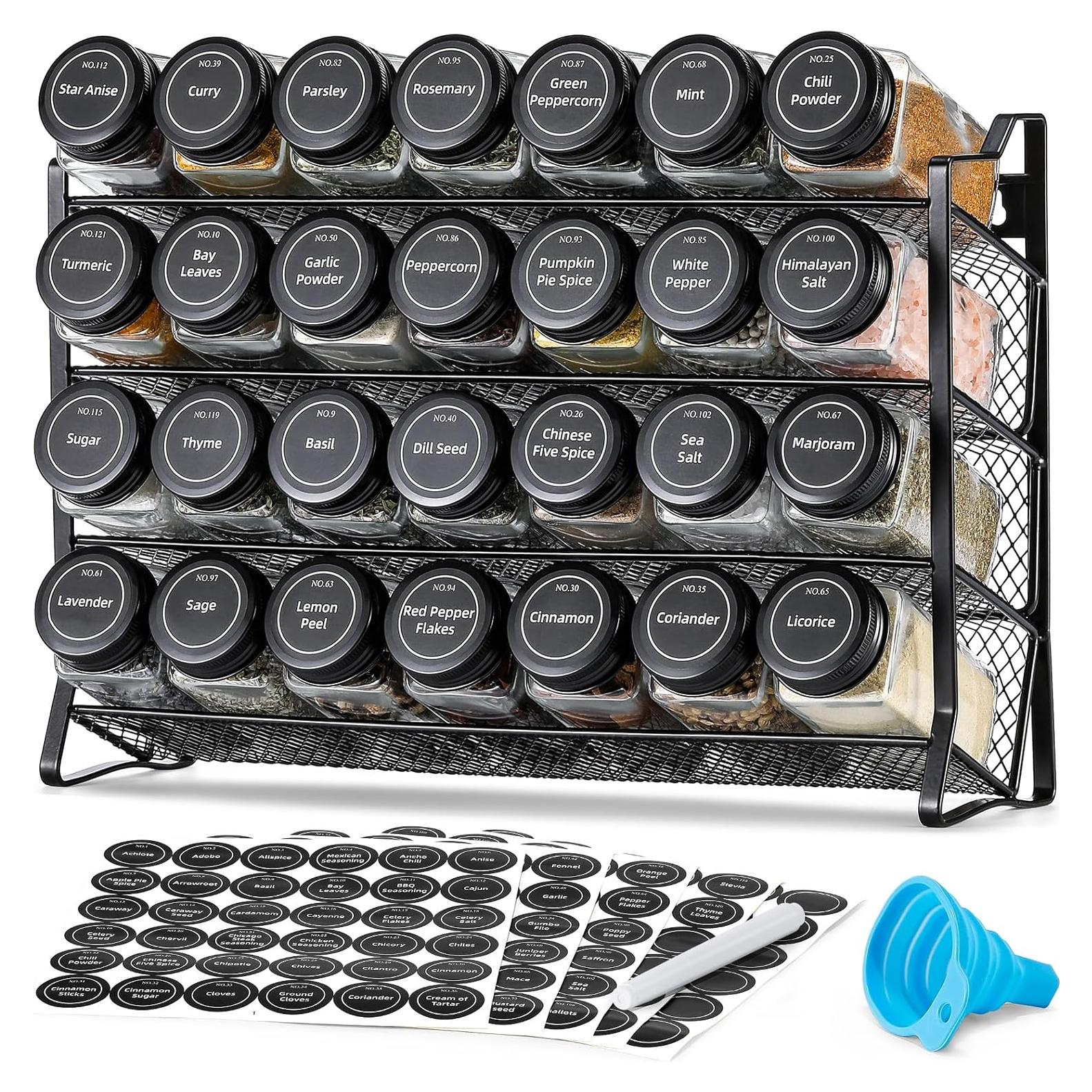 Organizador de Especias AOZITA 28 Frascos Vidrio Negro