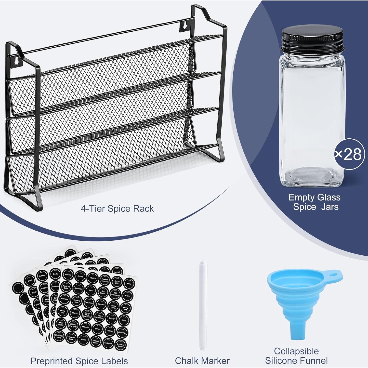 Organizador de Especias AOZITA 28 Frascos Vidrio Negro