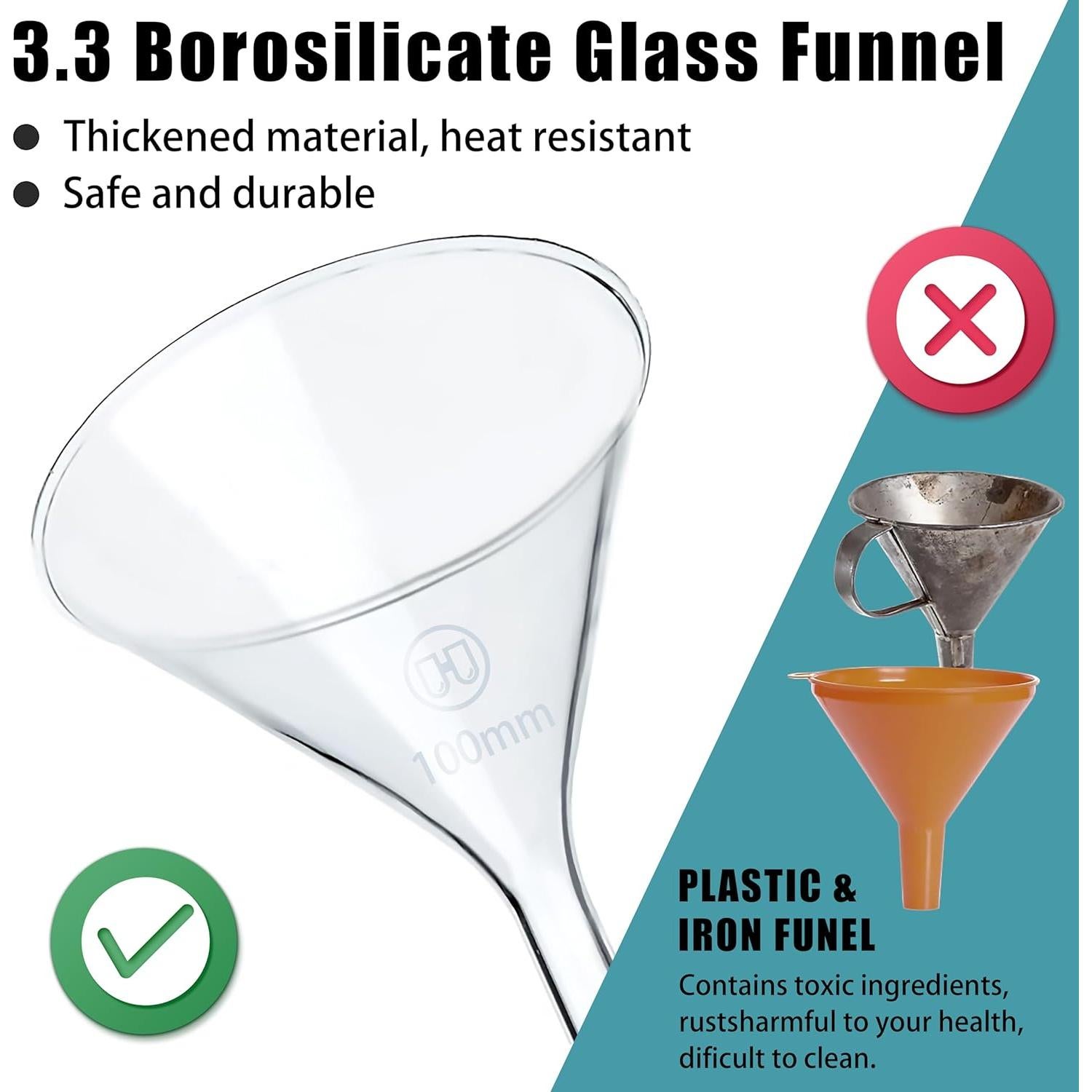 Juego de 2 embudos de vidrio HUAOU 100mm borosilicato