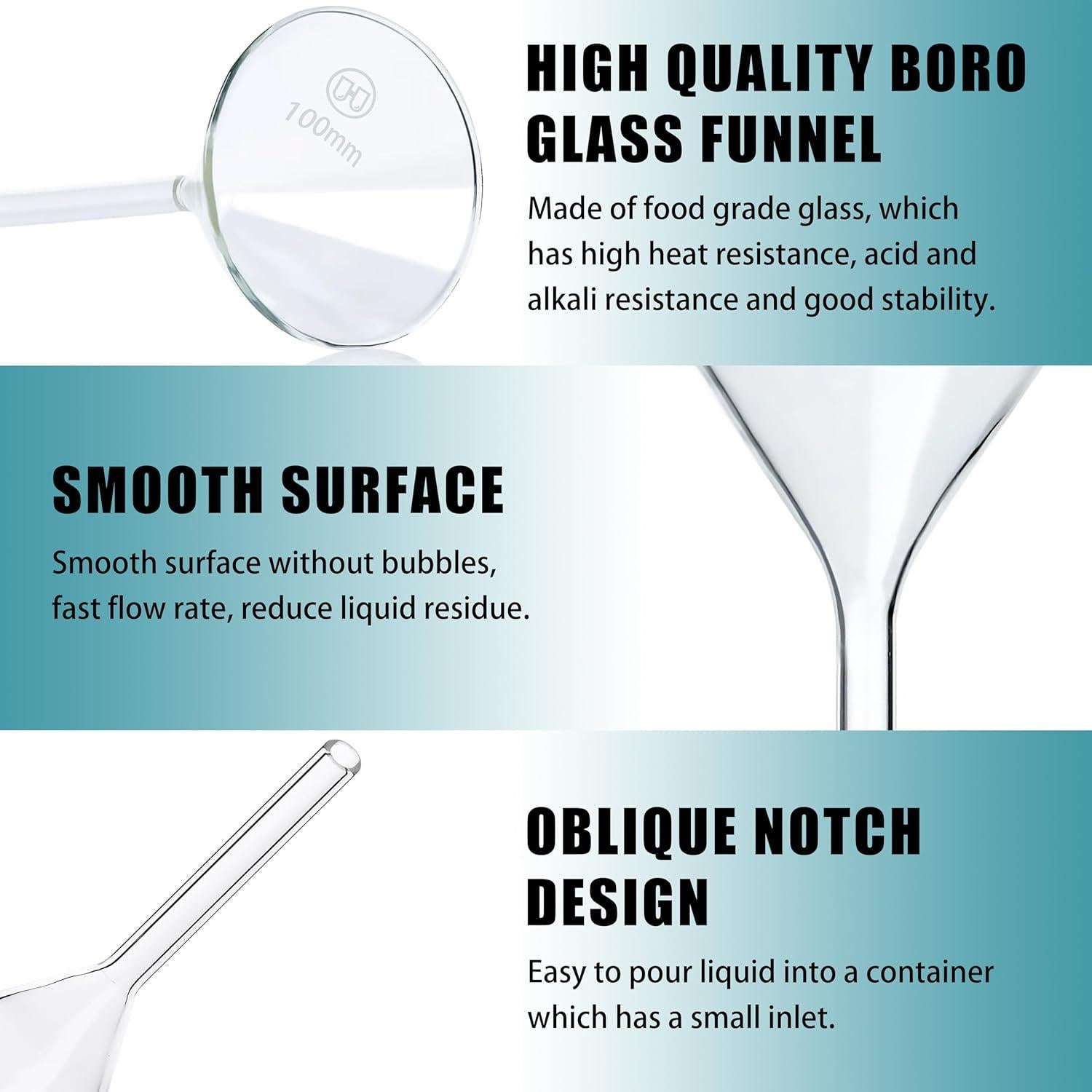 Juego de 2 embudos de vidrio HUAOU 100mm borosilicato