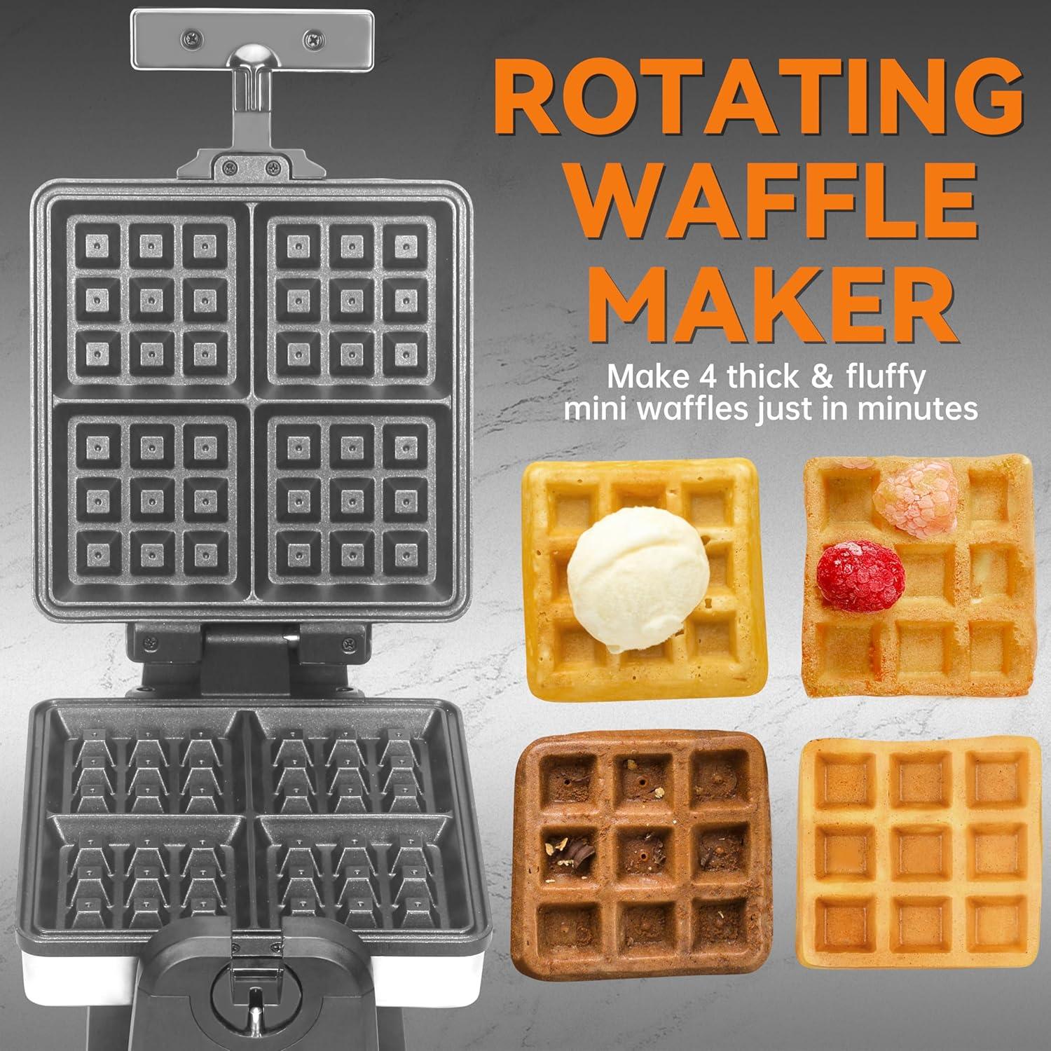 Waflera Rotativa Baker's Friend, Acero Inoxidable, 4 Mini Waffles