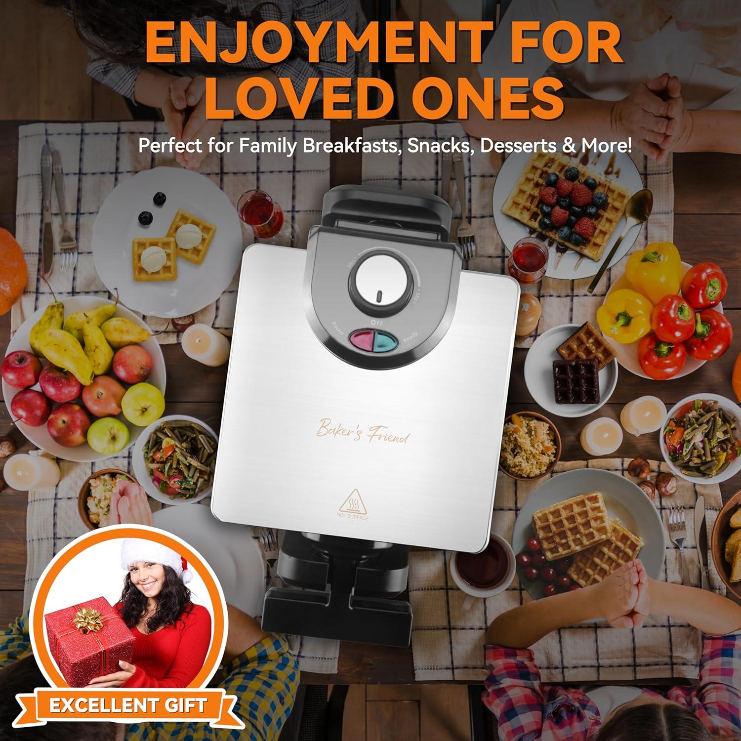 Waflera Rotativa Baker's Friend, Acero Inoxidable, 4 Mini Waffles