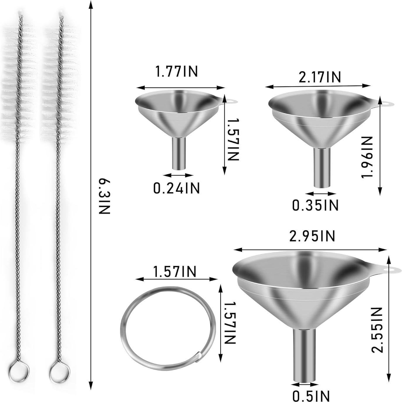 Juego de 3 embudos mini de acero inoxidable IoF - 4cm, 5cm, 7.5cm