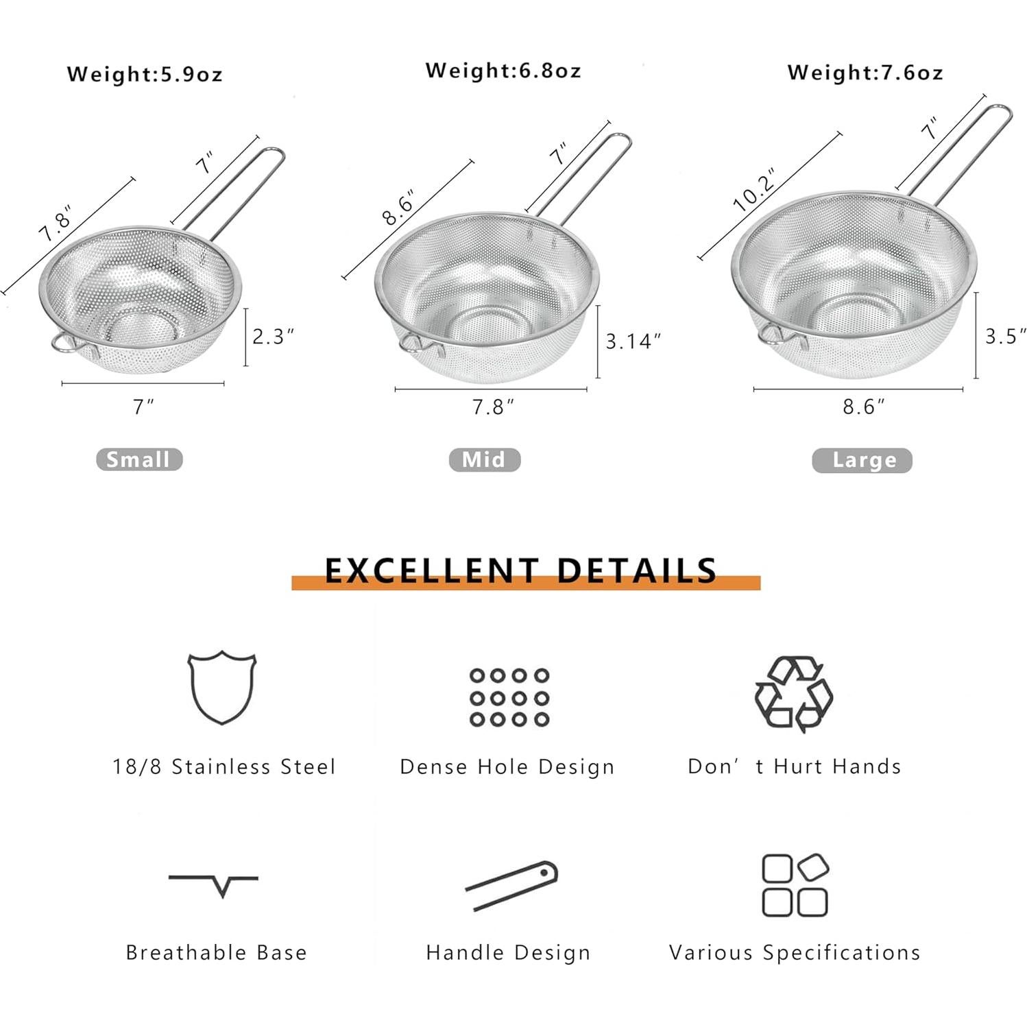 Colador de acero inoxidable ICEICE 21.8 cm con mango ergonómico