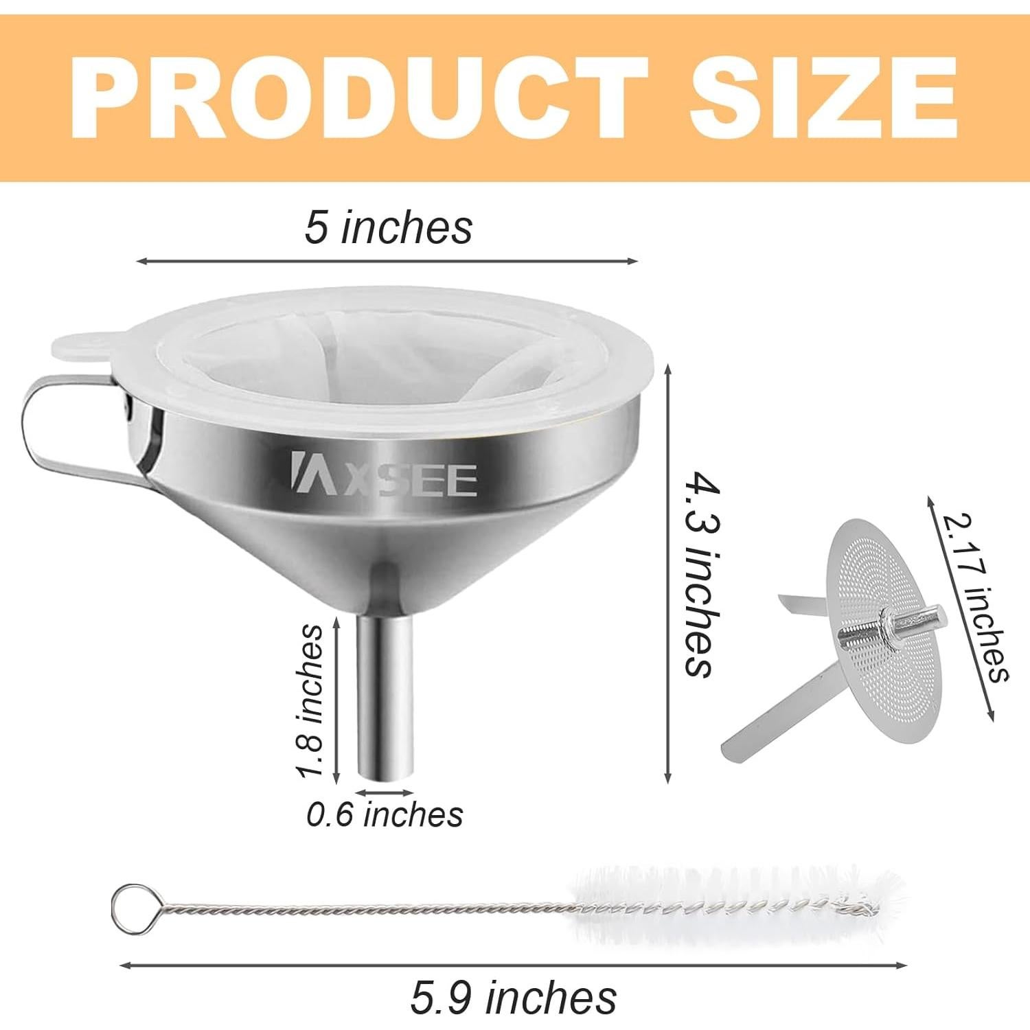 Juego de embudos de acero inoxidable IAXSEE con colador 200 mallas