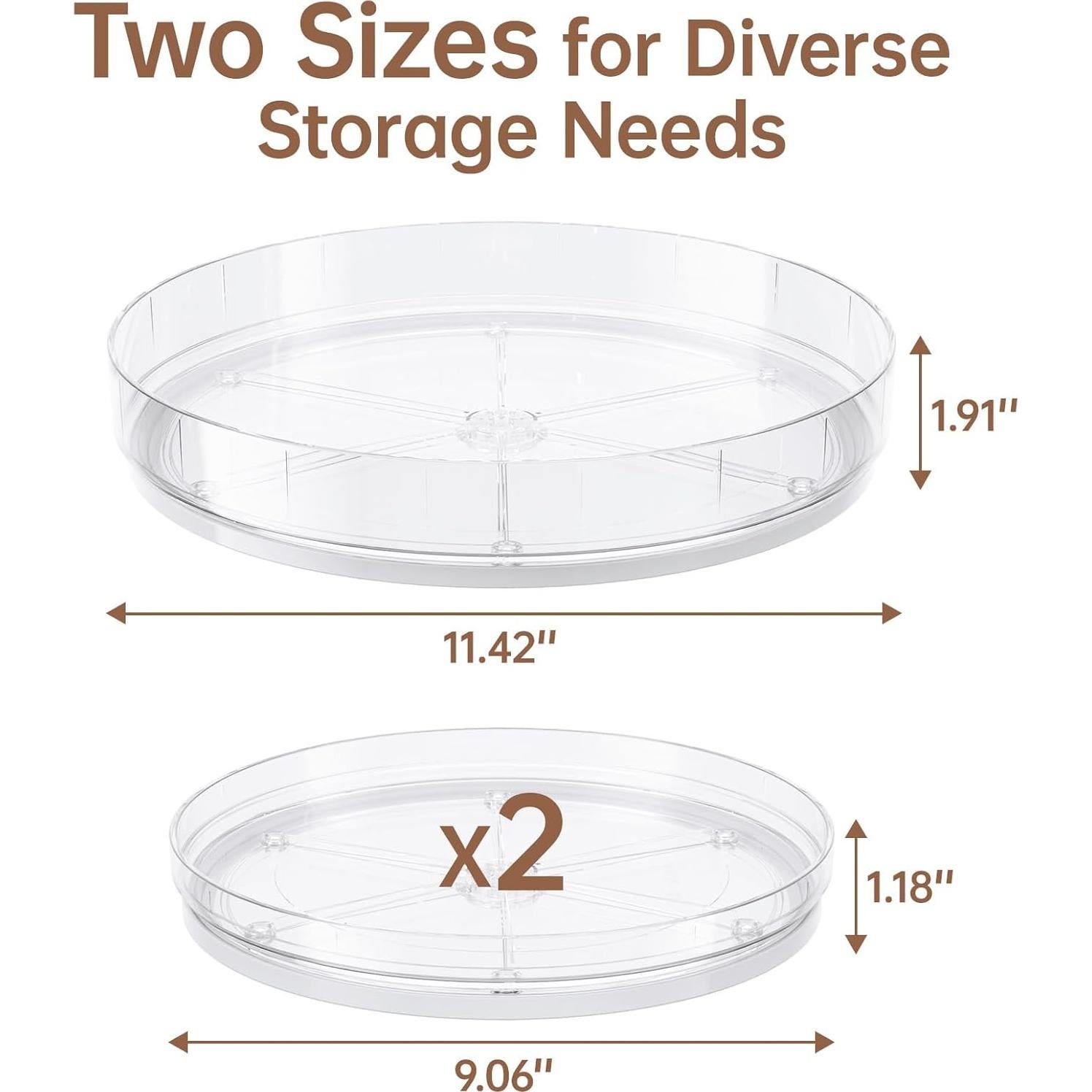 Organizador Lazy Susan LAMU 3 Piezas Giratorio Claro 29cm y 22.9cm