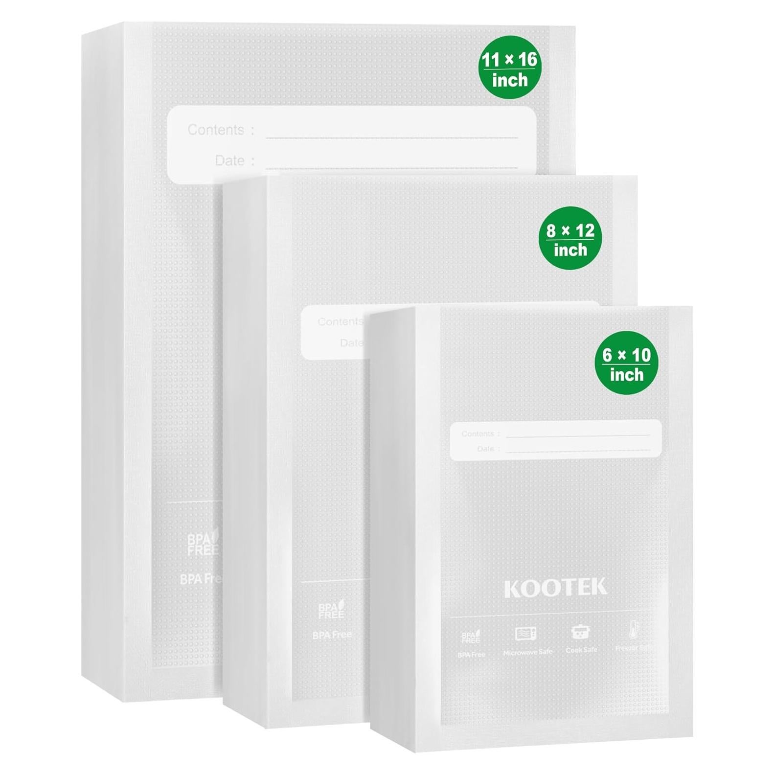 Bolsas de Sellado al Vacío Kootek 150 Pzas 11x16 8x12 6x10