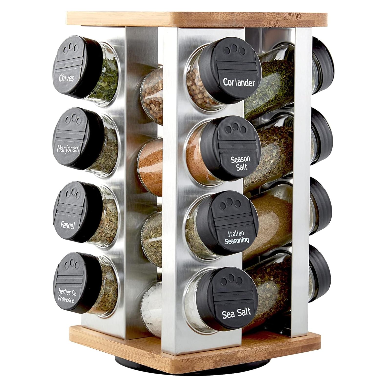 Organizador de especias Kamenstein 16 frascos acero y bambú