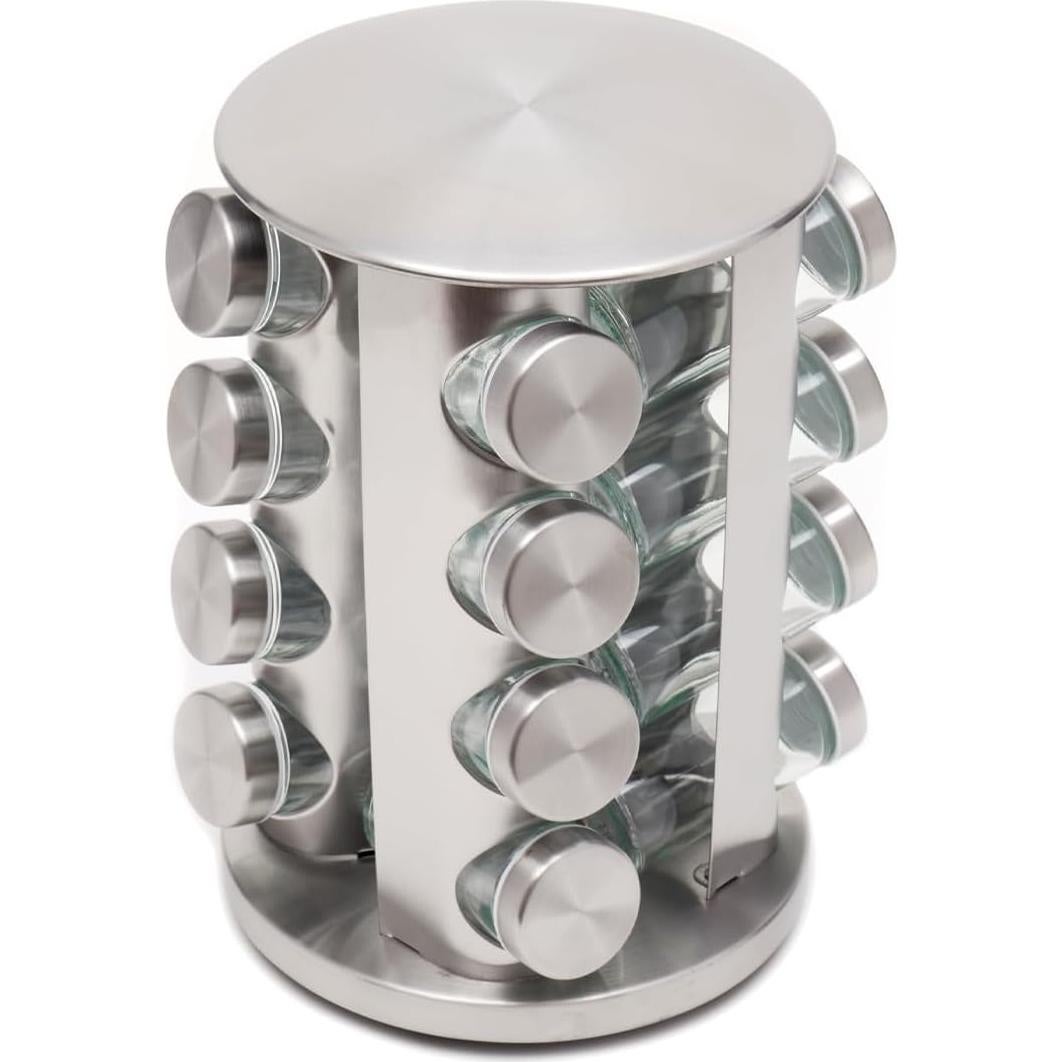Soporte Giratorio para Especias Home Basics 16 Tarros Plata