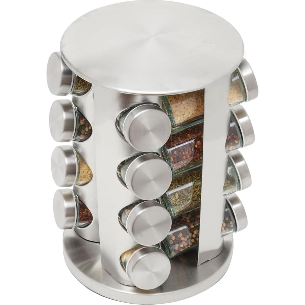 Soporte Giratorio para Especias Home Basics 16 Tarros Plata