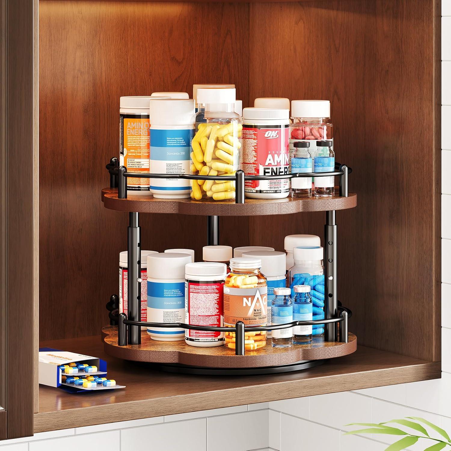 Organizador de especias giratorio SNTD 2 niveles 25,4 cm negro