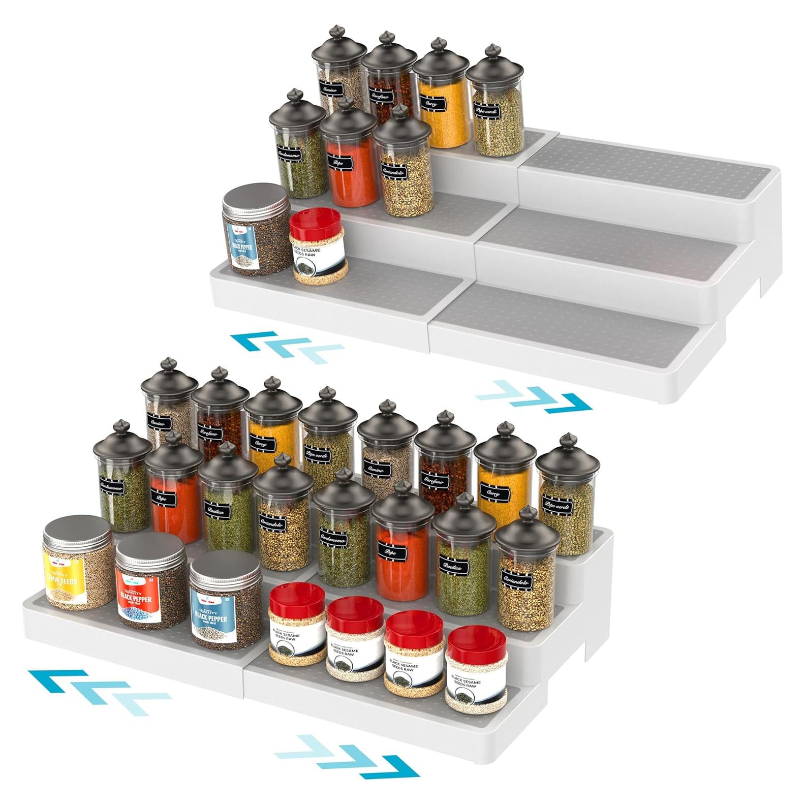 Estantes para Especias YAN & HIN, 3 Niveles, Antideslizantes, 2 Piezas