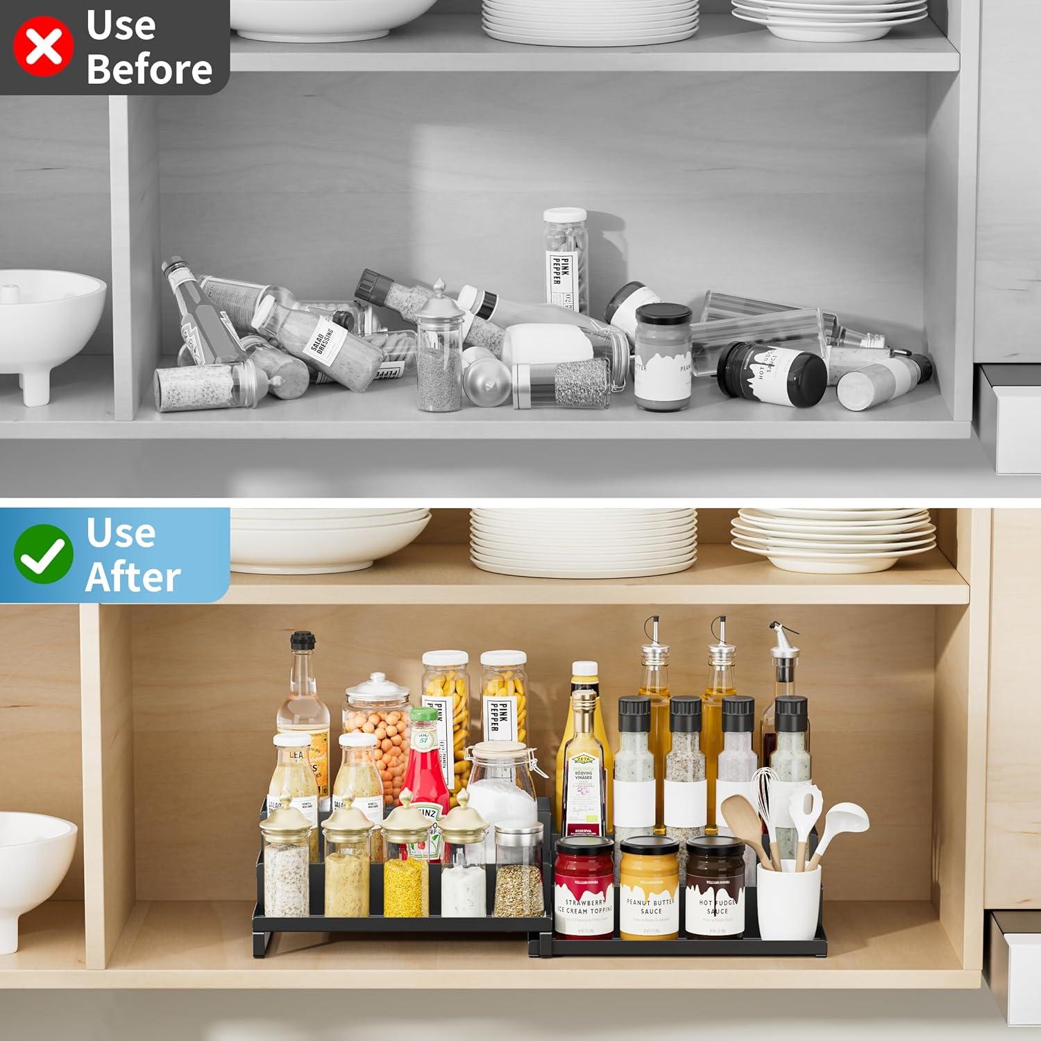 Organizador de Especias Expandible BOIVSHI 3 Niveles Metal Negro