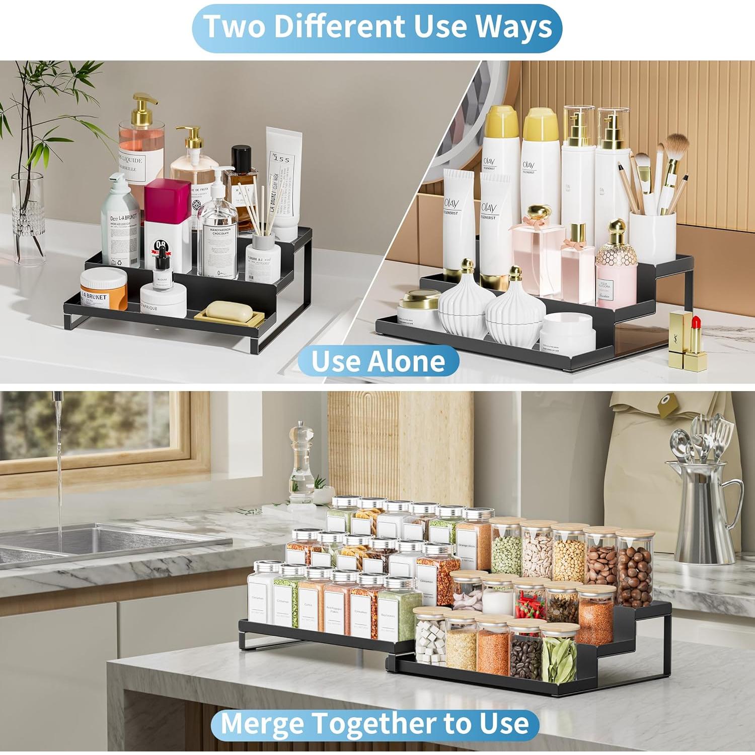 Organizador de Especias Expandible BOIVSHI 3 Niveles Metal Negro