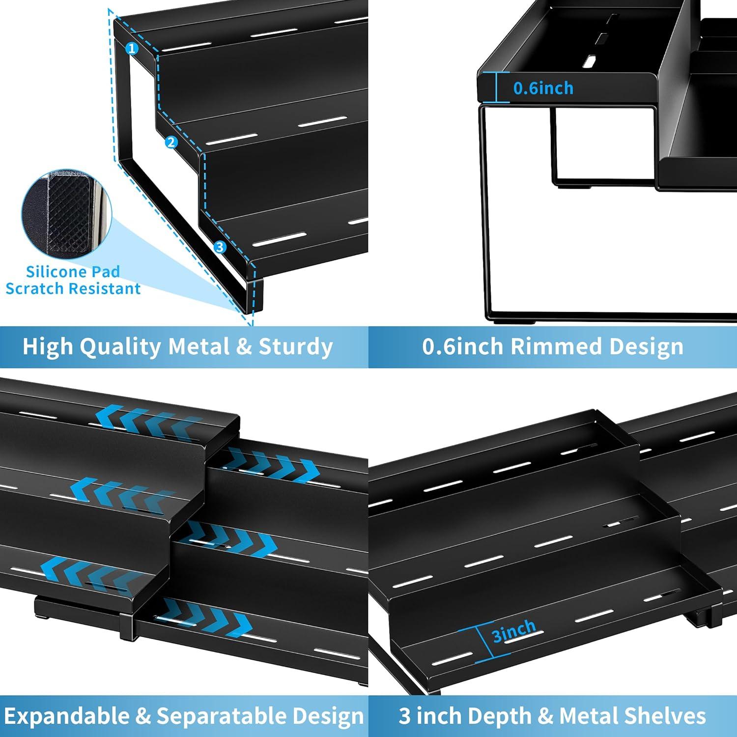 Organizador de Especias Expandible BOIVSHI 3 Niveles Metal Negro