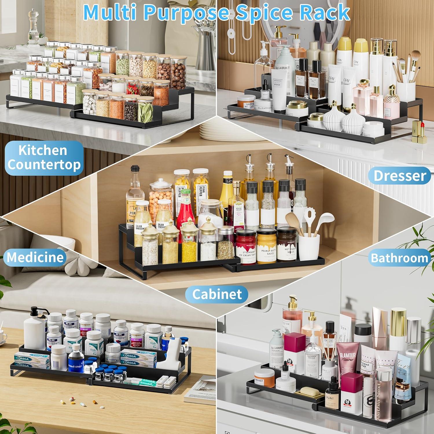 Organizador de Especias Expandible BOIVSHI 3 Niveles Metal Negro