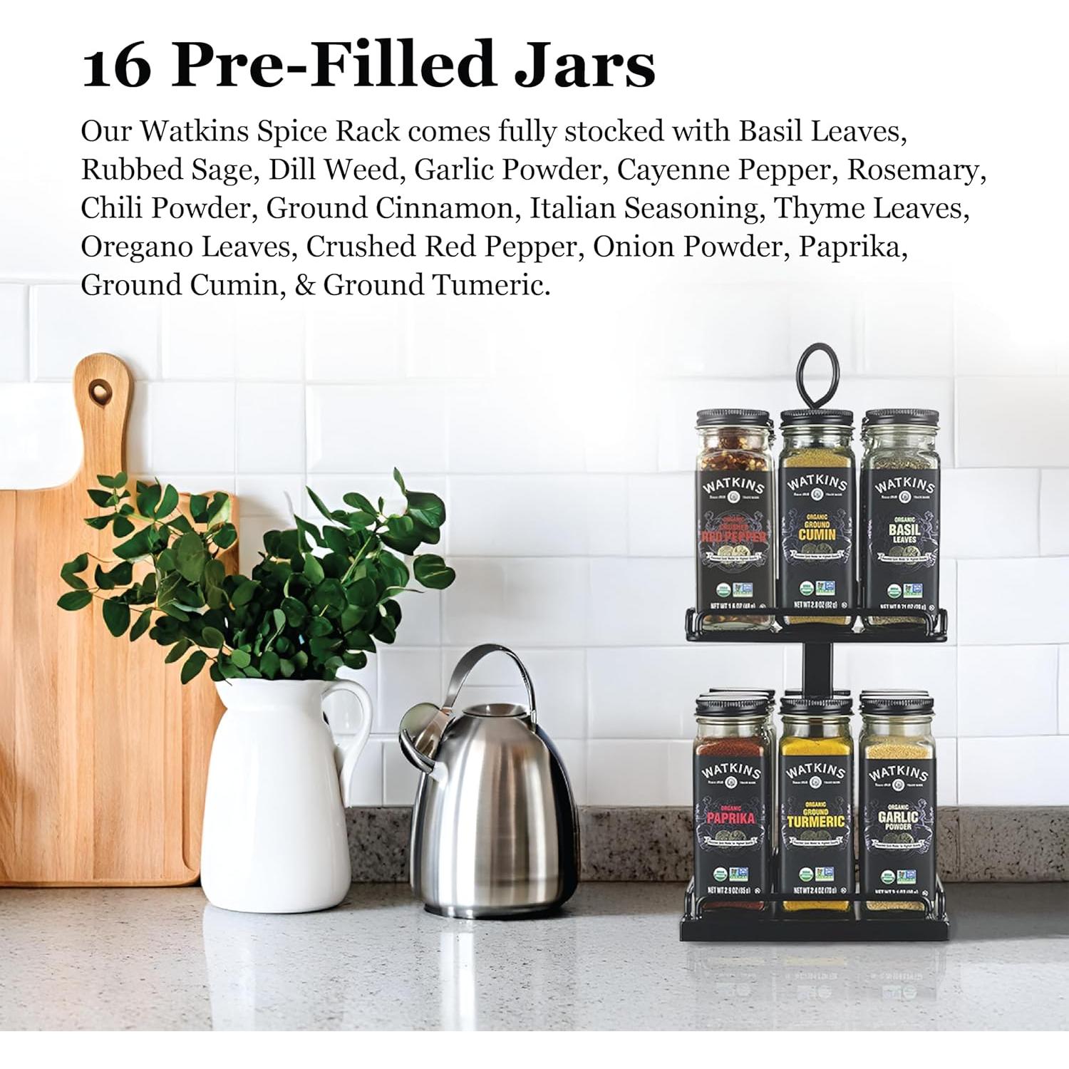 Estante de especias giratorio 2 niveles Watkins con 16 especias