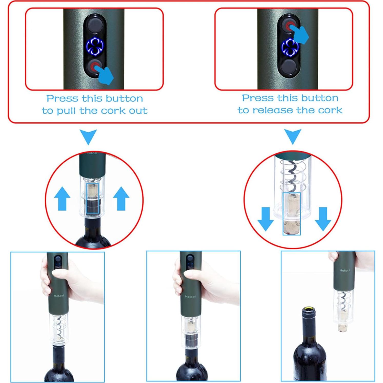 Abridor de Vino Eléctrico Hotool Gris con Cortador y Tapón
