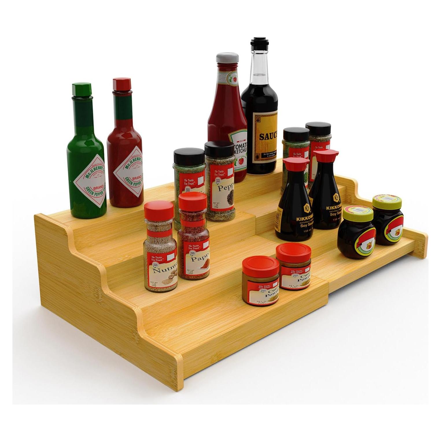 Organizador de Especias VOPOG 4 Niveles Bambú Expandible