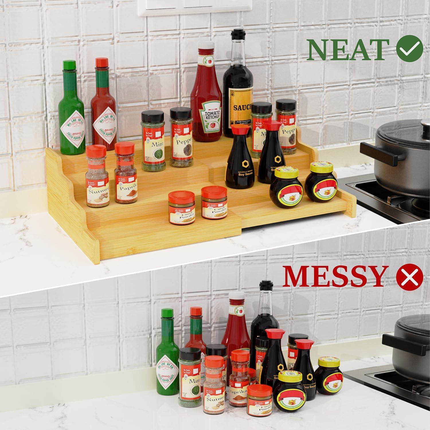 Organizador de Especias VOPOG 4 Niveles Bambú Expandible