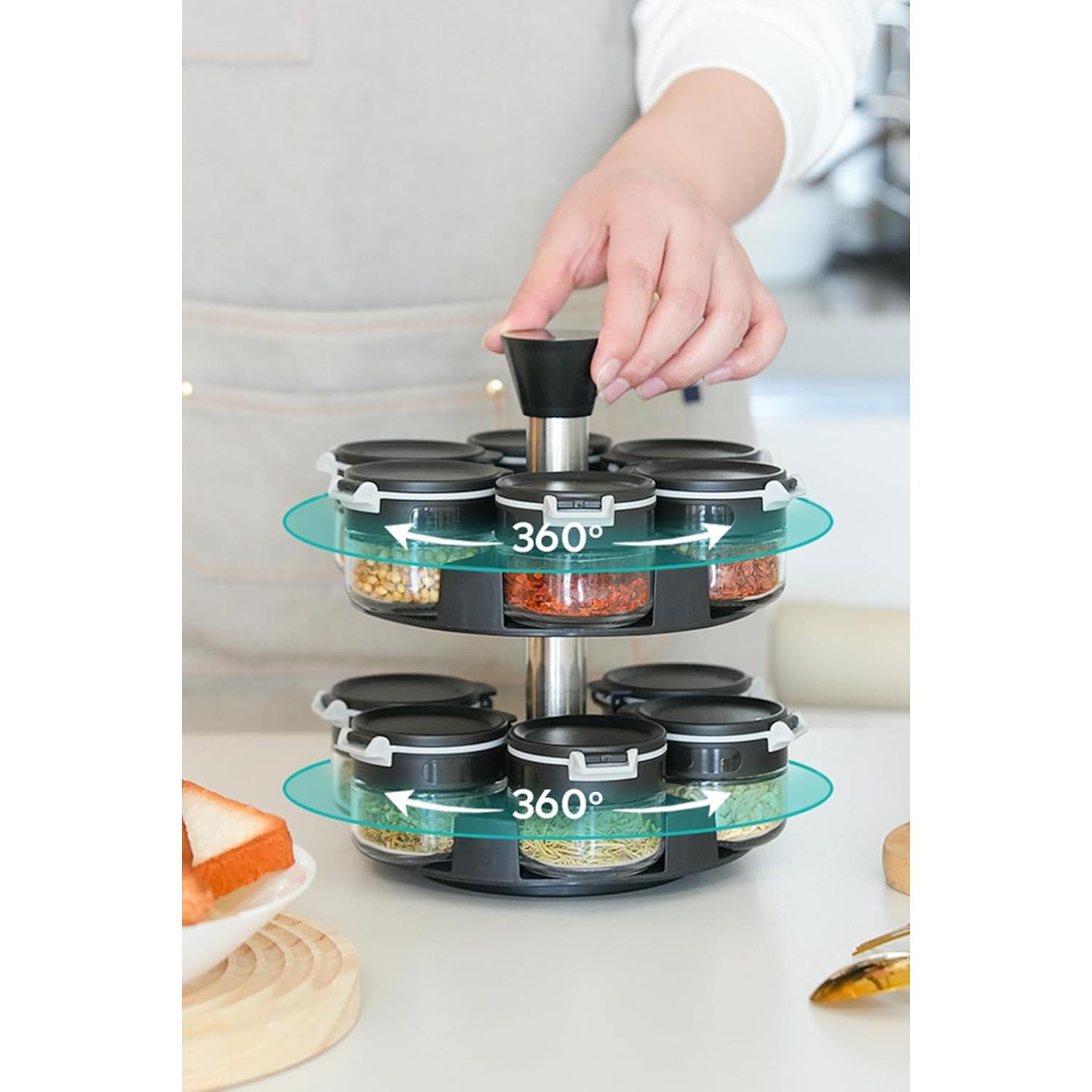 Estante de Especias Giratorio Aurakoa 2 Niveles 12 Frascos