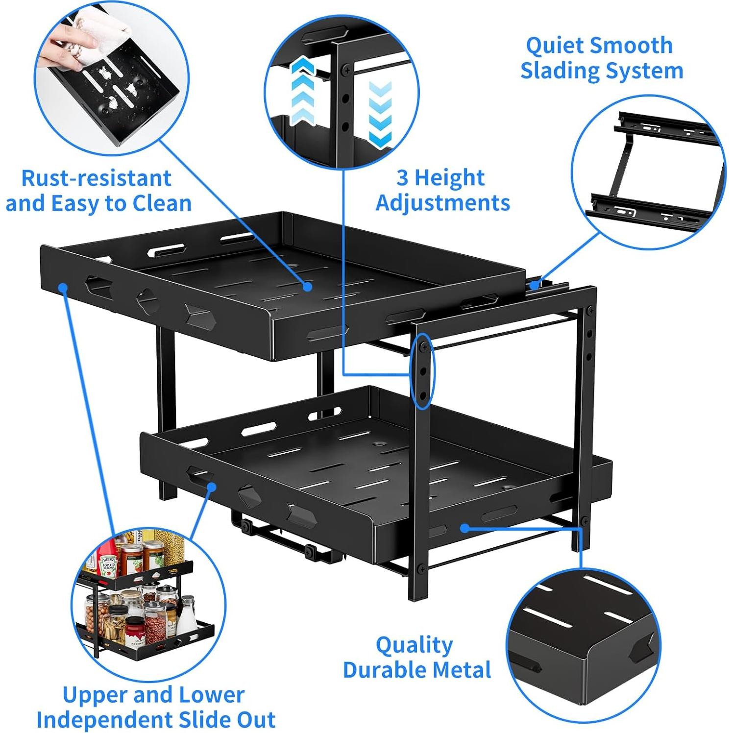 Organizador de Especias BOIVSHI 2 Niveles Metal Negro 2,1 kg